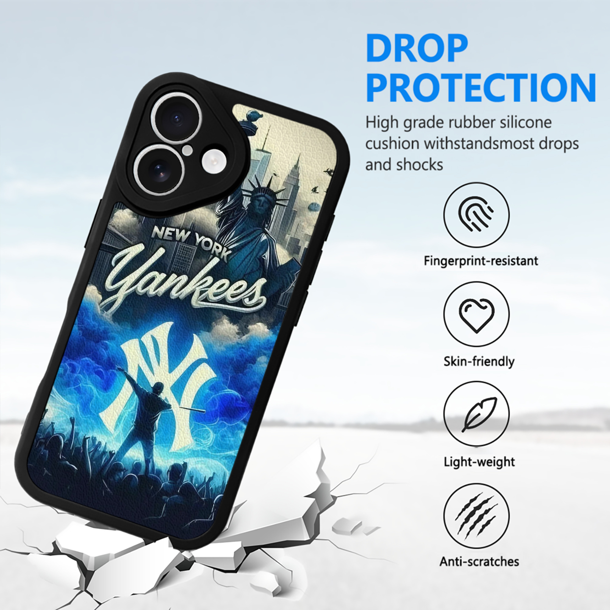 New York Yankees 308 IPhone 16 Silicone Leather Case – UV Print, Lambskin Texture – Perfect Fit, Wireless Charging Compatible, Scratch Resistant, Precise Cutouts – Stylish Protection For IPhone 16