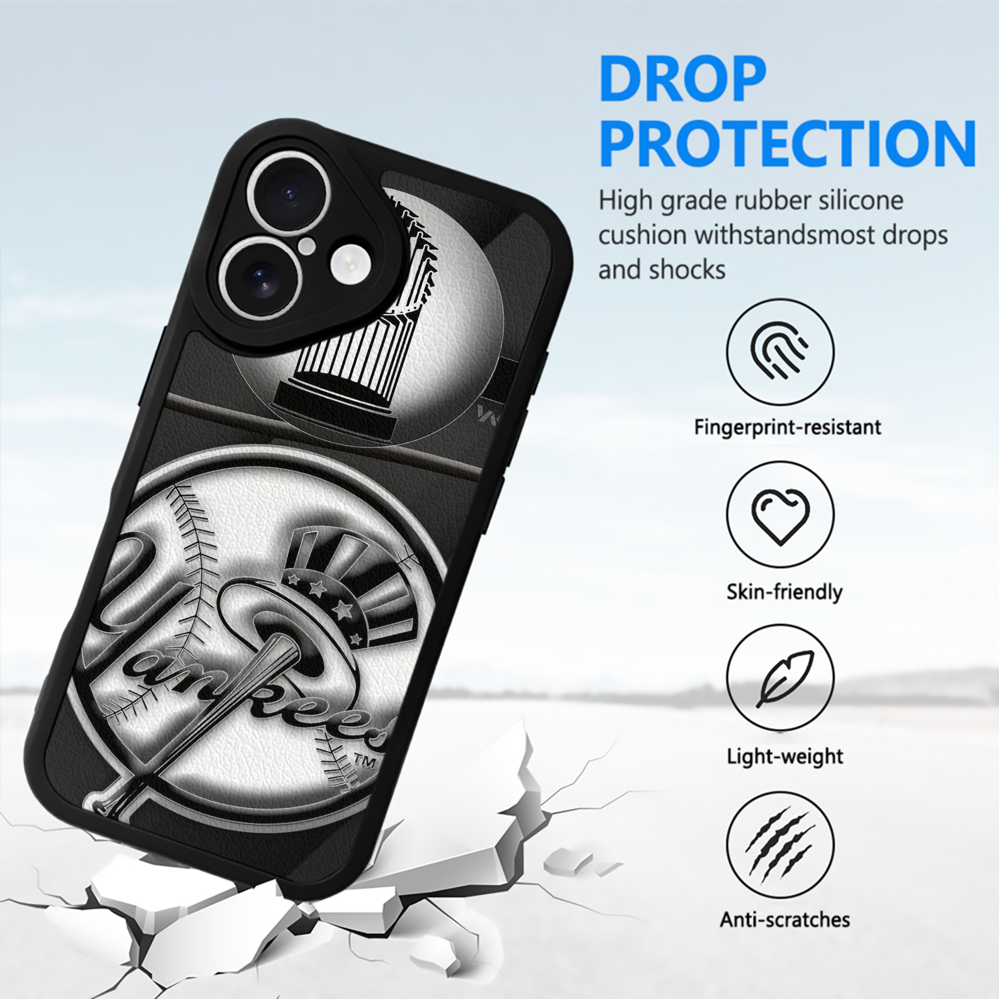 New York Yankees 325 IPhone 16 Silicone Leather Case – UV Print, Lambskin Texture – Perfect Fit, Wireless Charging Compatible, Scratch Resistant, Precise Cutouts – Stylish Protection For IPhone 16