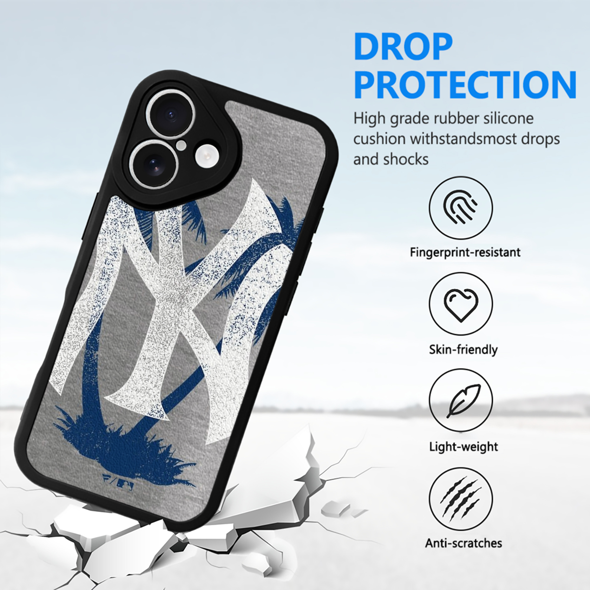 New York Yankees 338 IPhone 16 Silicone Leather Case – UV Print, Lambskin Texture – Perfect Fit, Wireless Charging Compatible, Scratch Resistant, Precise Cutouts – Stylish Protection For IPhone 16