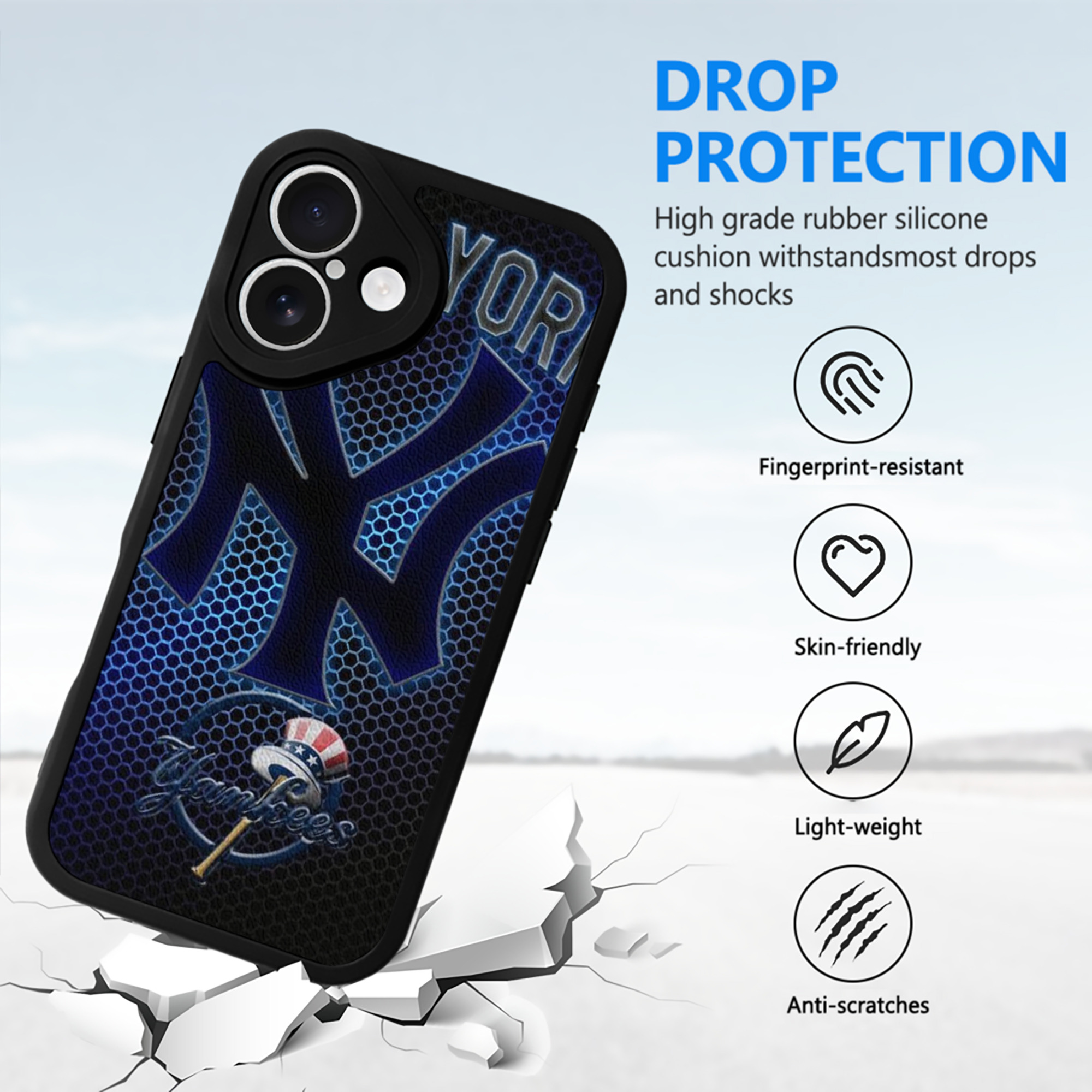 New York Yankees 334 IPhone 16 Silicone Leather Case – UV Print, Lambskin Texture – Perfect Fit, Wireless Charging Compatible, Scratch Resistant, Precise Cutouts – Stylish Protection For IPhone 16