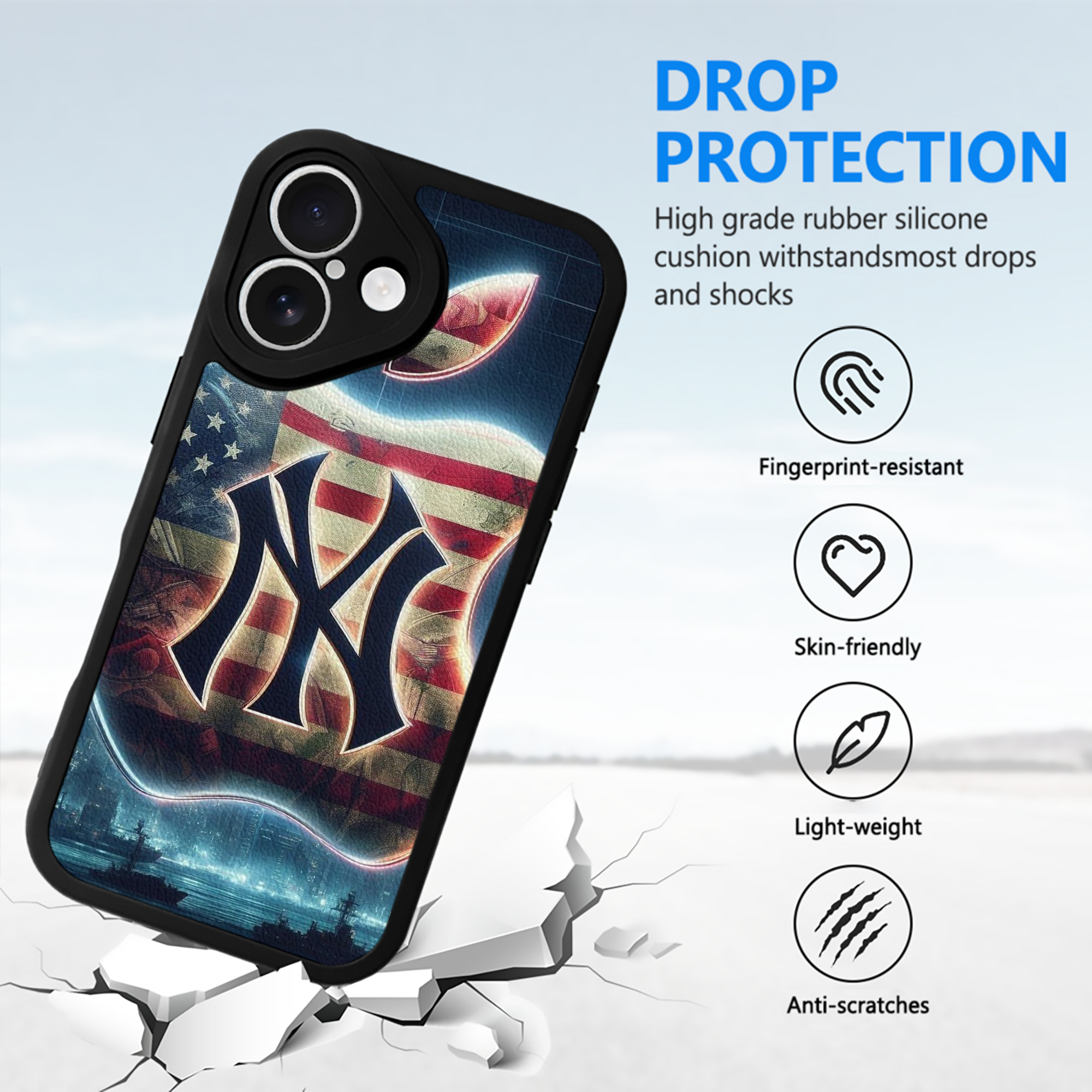 New York Yankees 347 IPhone 16 Silicone Leather Case – UV Print, Lambskin Texture – Perfect Fit, Wireless Charging Compatible, Scratch Resistant, Precise Cutouts – Stylish Protection For IPhone 16