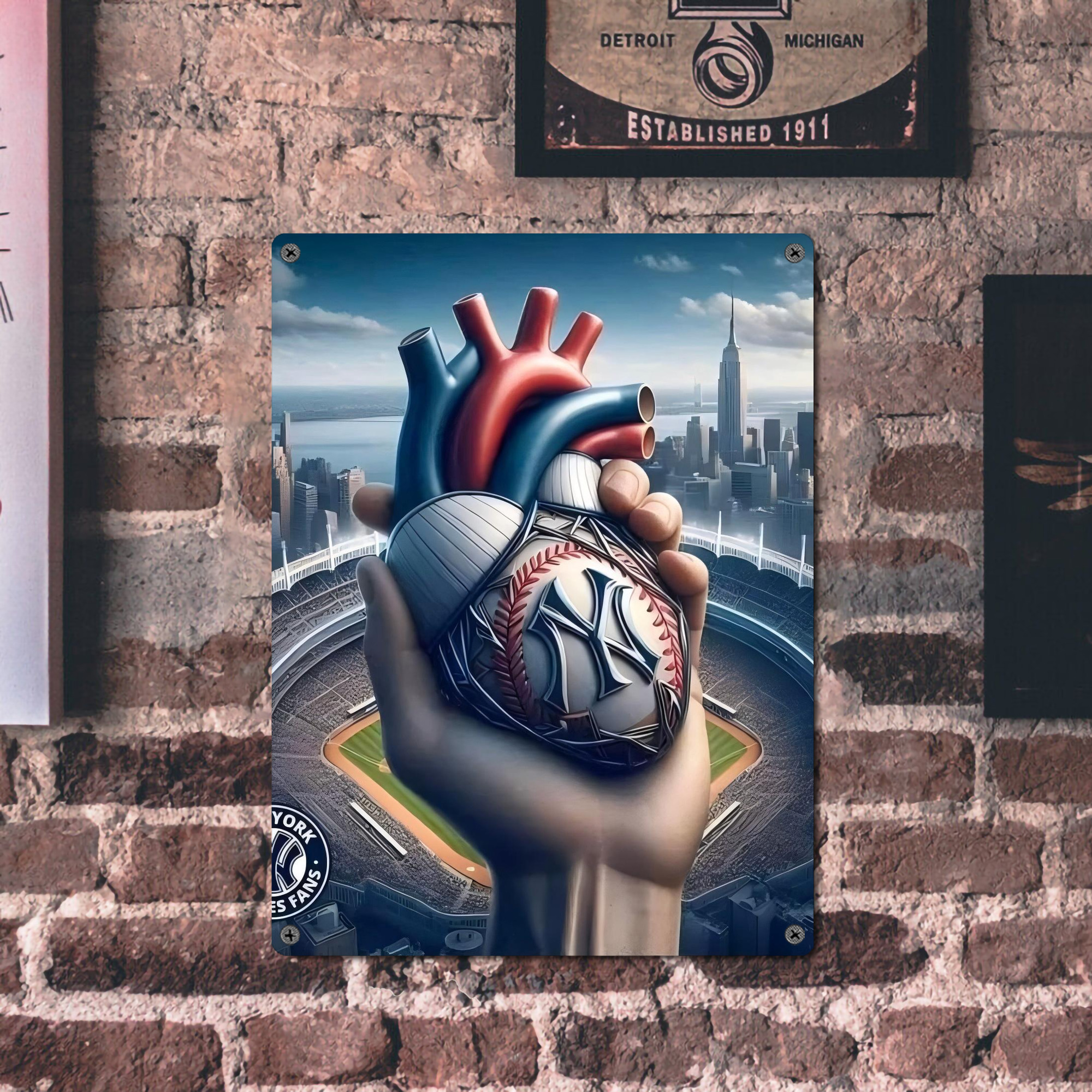 New York Yankees Heart Vintage Metal Tin Sign 12x16inch – Retro Wall Art Decor For Home, Bar, Kitchen, Bedroom, Office – Durable Iron Sheet Poster, Easy To Hang, Full-Color Printing