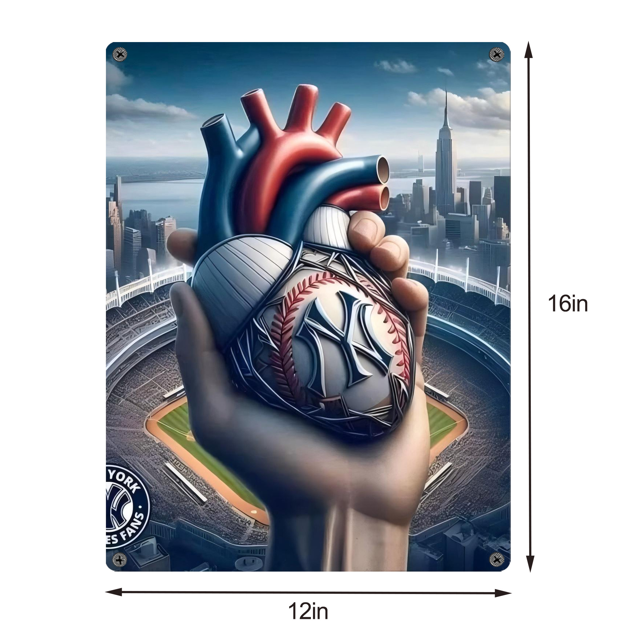 New York Yankees Heart Vintage Metal Tin Sign 12x16inch – Retro Wall Art Decor For Home, Bar, Kitchen, Bedroom, Office – Durable Iron Sheet Poster, Easy To Hang, Full-Color Printing
