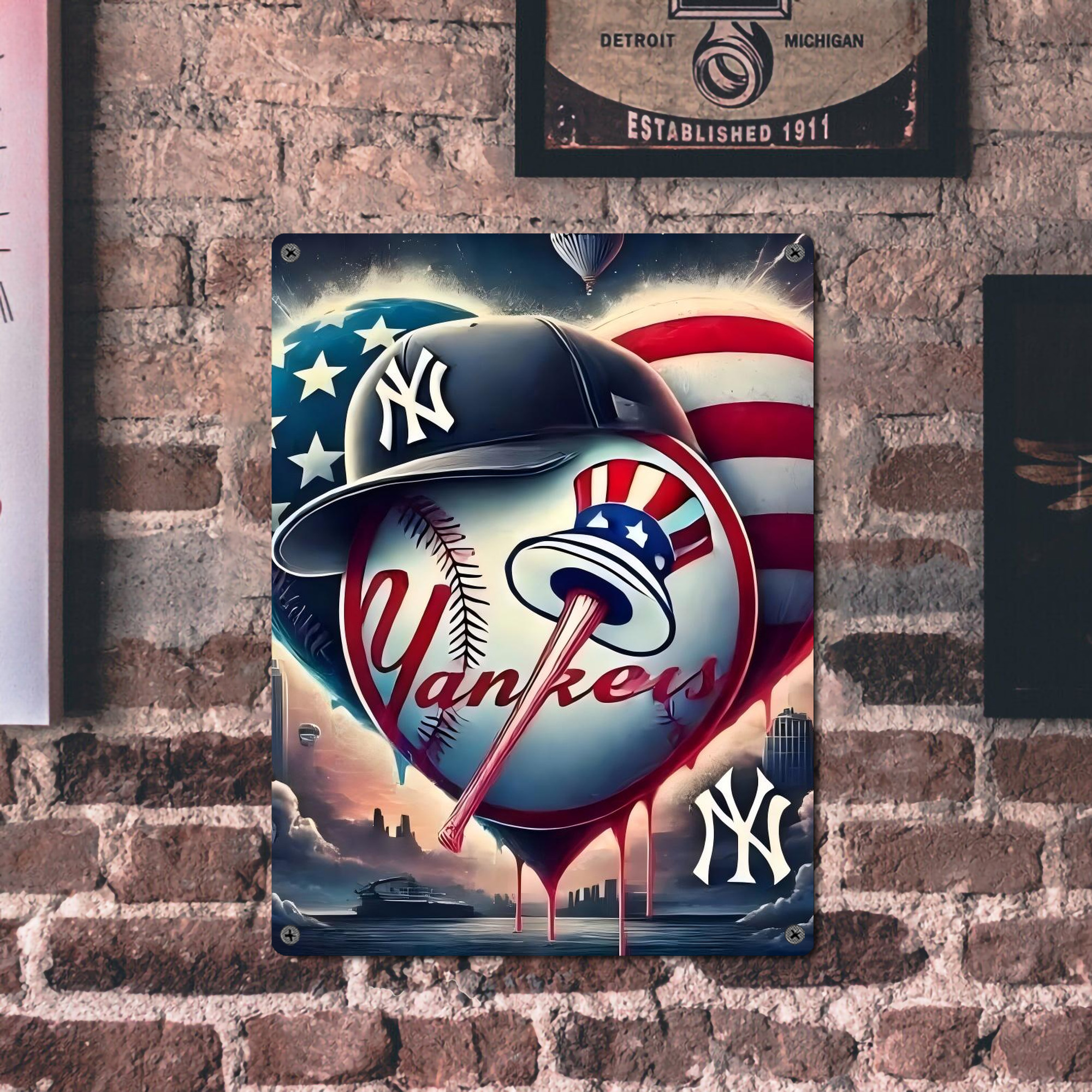 New York Yankees Heart Vintage Metal Tin Sign 12x16inch – Retro Wall Art Decor For Home, Bar, Kitchen, Bedroom, Office – Durable Iron Sheet Poster, Easy To Hang, Full-Color Printing