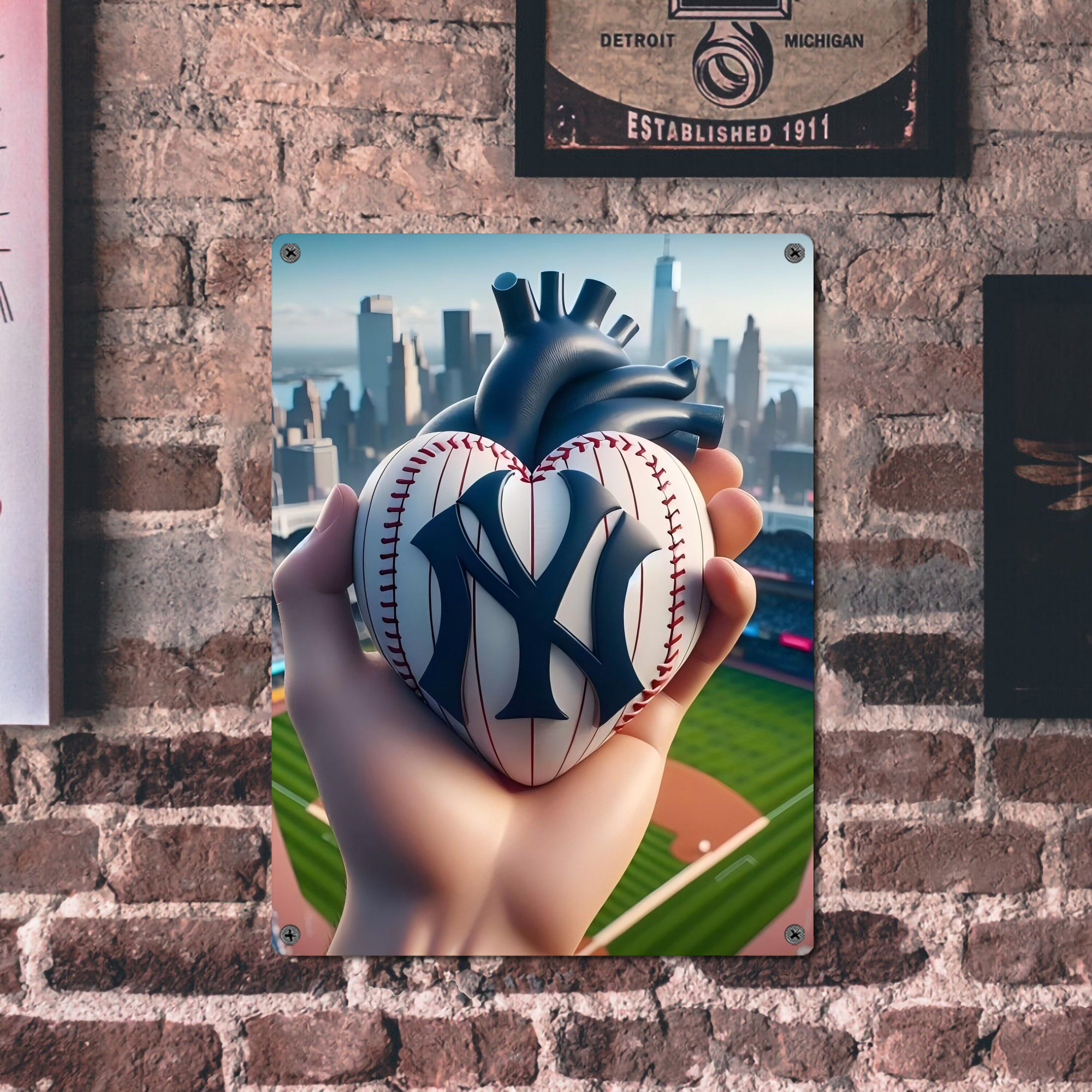 New York Yankees Heart Vintage Metal Tin Sign 12x16inch – Retro Wall Art Decor For Home, Bar, Kitchen, Bedroom, Office – Durable Iron Sheet Poster, Easy To Hang, Full-Color Printing