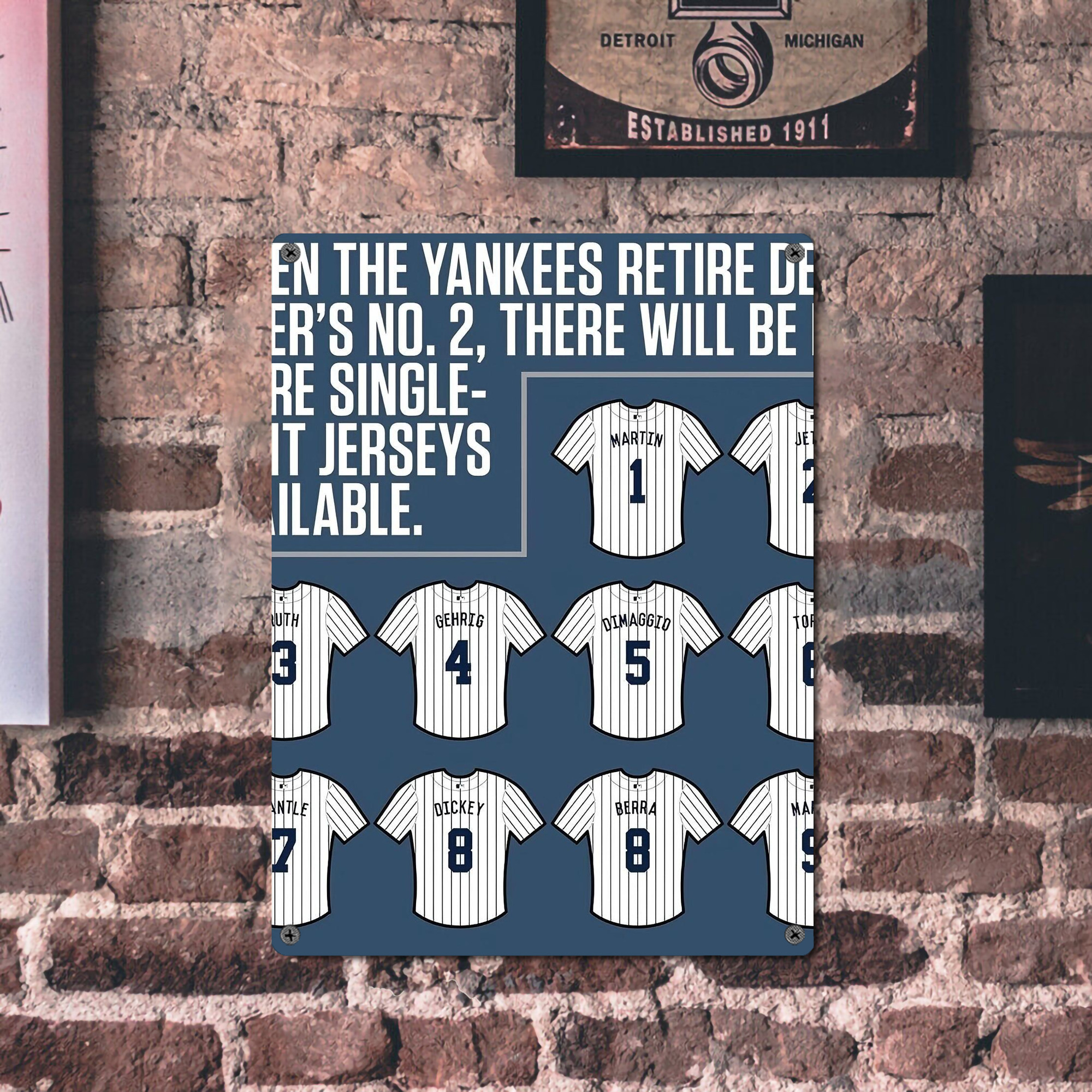 New York Yankees Retire Single Number Vintage Metal Tin Sign 12x16inch – Retro Wall Art Decor For Home, Bar, Kitchen, Bedroom, Office – Durable Iron Sheet Poster, Easy To Hang, Full-Color Printing