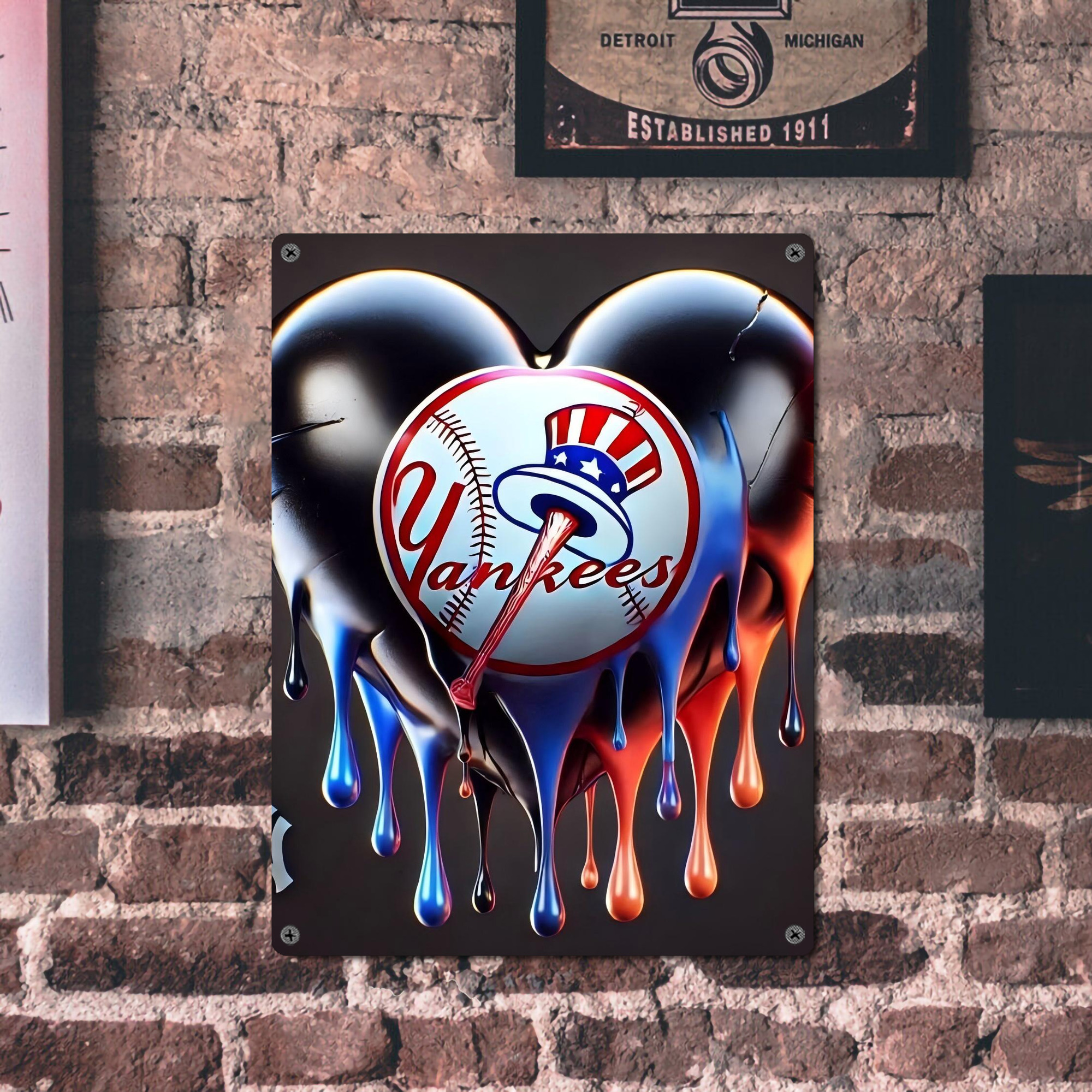 New York Yankees Heart Vintage Metal Tin Sign 12x16inch – Retro Wall Art Decor For Home, Bar, Kitchen, Bedroom, Office – Durable Iron Sheet Poster, Easy To Hang, Full-Color Printing
