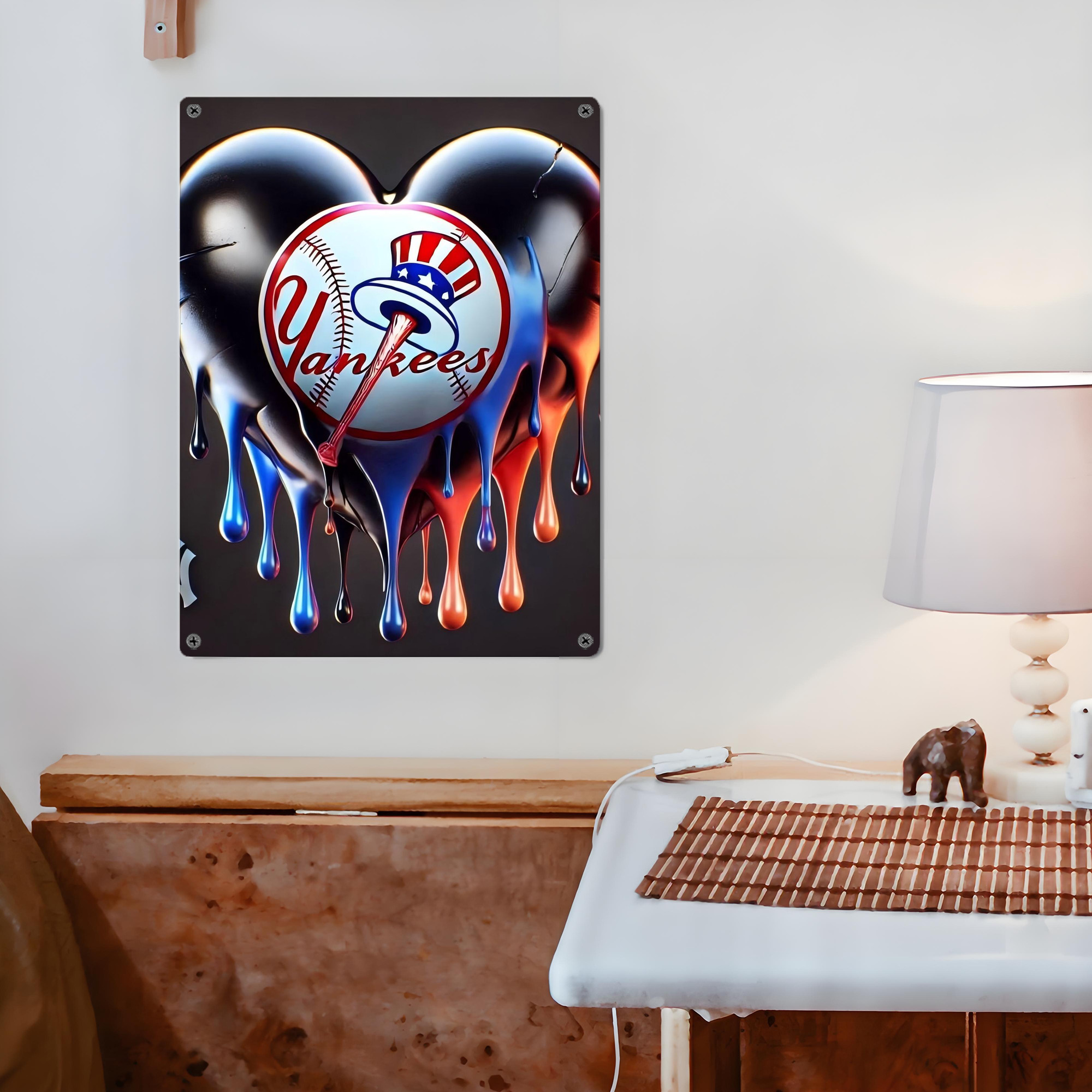 New York Yankees Heart Vintage Metal Tin Sign 12x16inch – Retro Wall Art Decor For Home, Bar, Kitchen, Bedroom, Office – Durable Iron Sheet Poster, Easy To Hang, Full-Color Printing