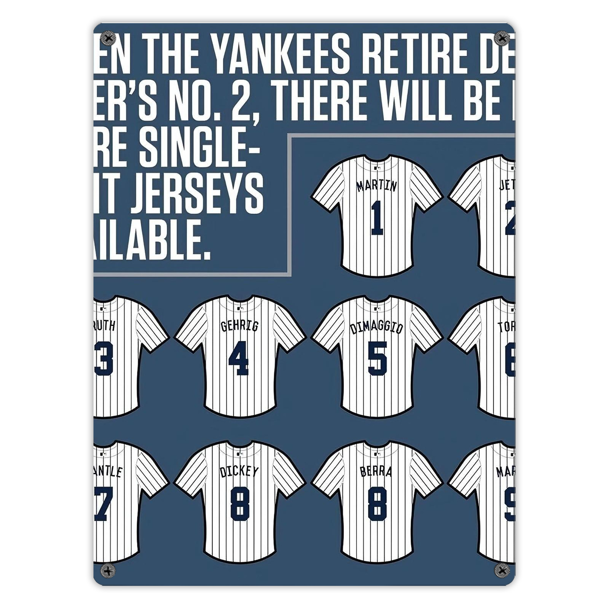 New York Yankees Retire Single Number Vintage Metal Tin Sign 12x16inch – Retro Wall Art Decor For Home, Bar, Kitchen, Bedroom, Office – Durable Iron Sheet Poster, Easy To Hang, Full-Color Printing