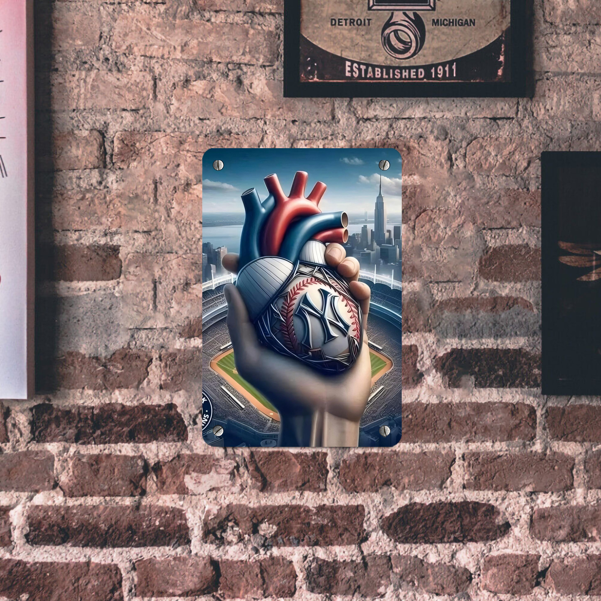 New York Yankees Heart Metal Tin Sign 8x12inch - High-Quality Full-Print Decorative Wall Art, Durable Rust-Resistant Metal Plaque For Living Room, Bedroom, Kitchen, Office, Bar Décor