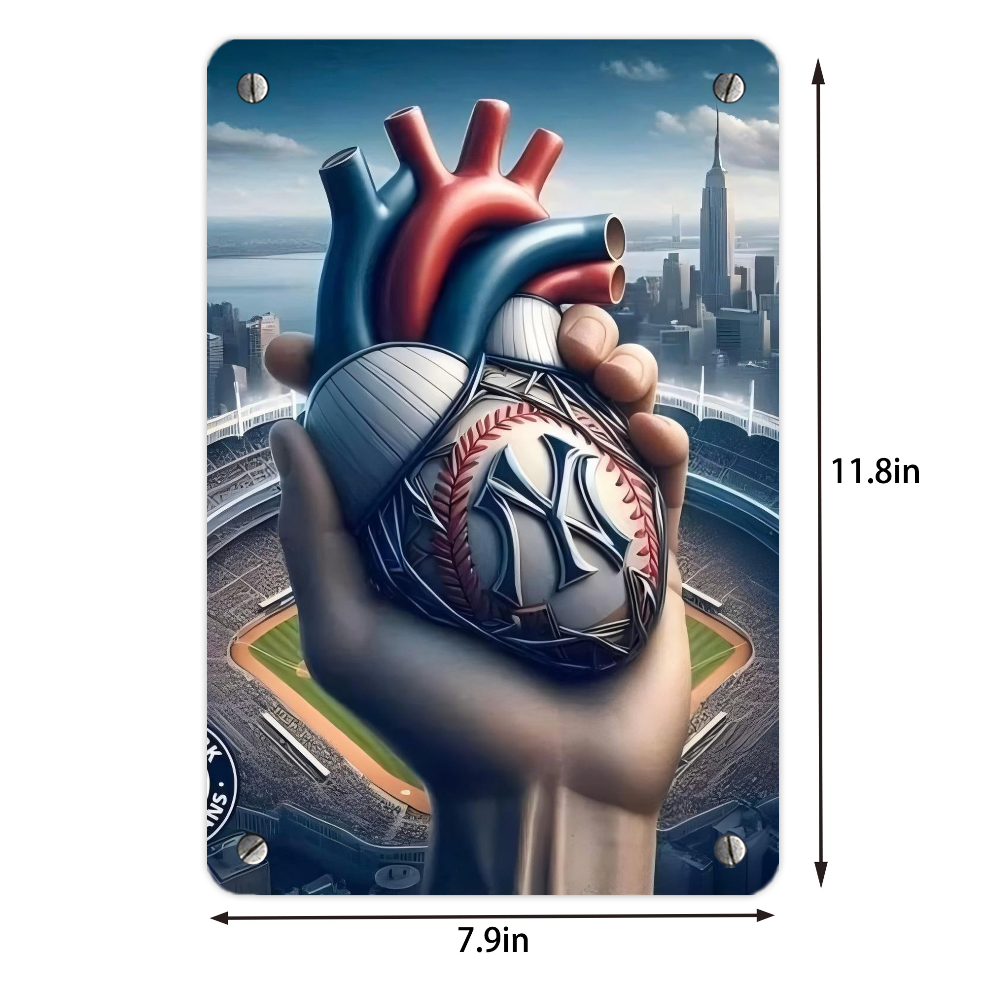 New York Yankees Heart Metal Tin Sign 8x12inch - High-Quality Full-Print Decorative Wall Art, Durable Rust-Resistant Metal Plaque For Living Room, Bedroom, Kitchen, Office, Bar Décor