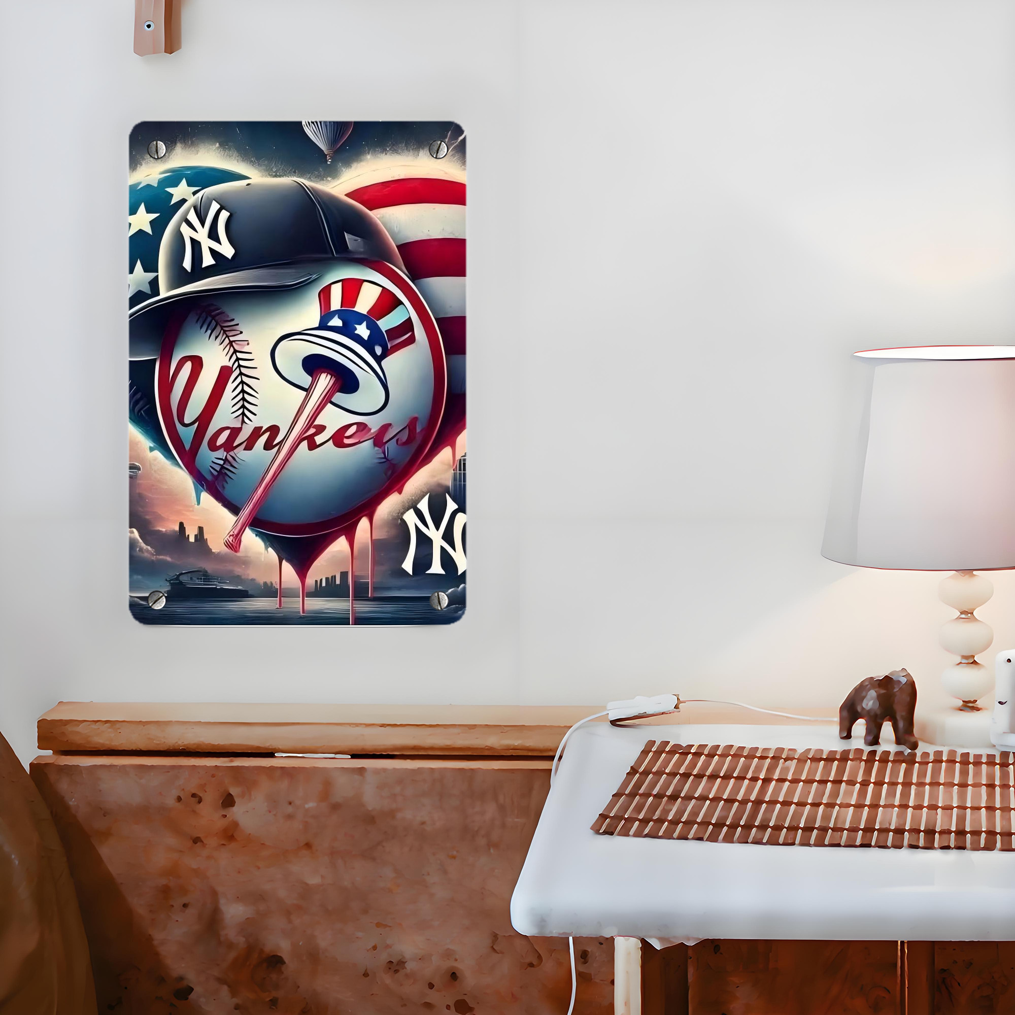 New York Yankees Heart Metal Tin Sign 8x12inch - High-Quality Full-Print Decorative Wall Art, Durable Rust-Resistant Metal Plaque For Living Room, Bedroom, Kitchen, Office, Bar Décor