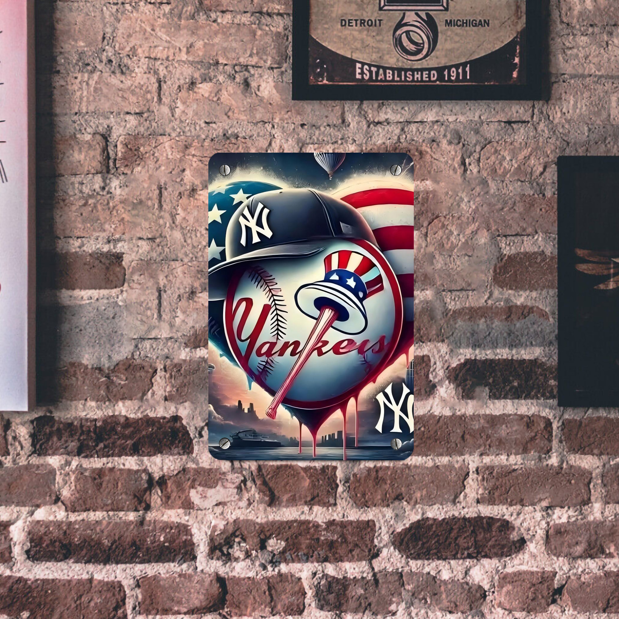New York Yankees Heart Metal Tin Sign 8x12inch - High-Quality Full-Print Decorative Wall Art, Durable Rust-Resistant Metal Plaque For Living Room, Bedroom, Kitchen, Office, Bar Décor