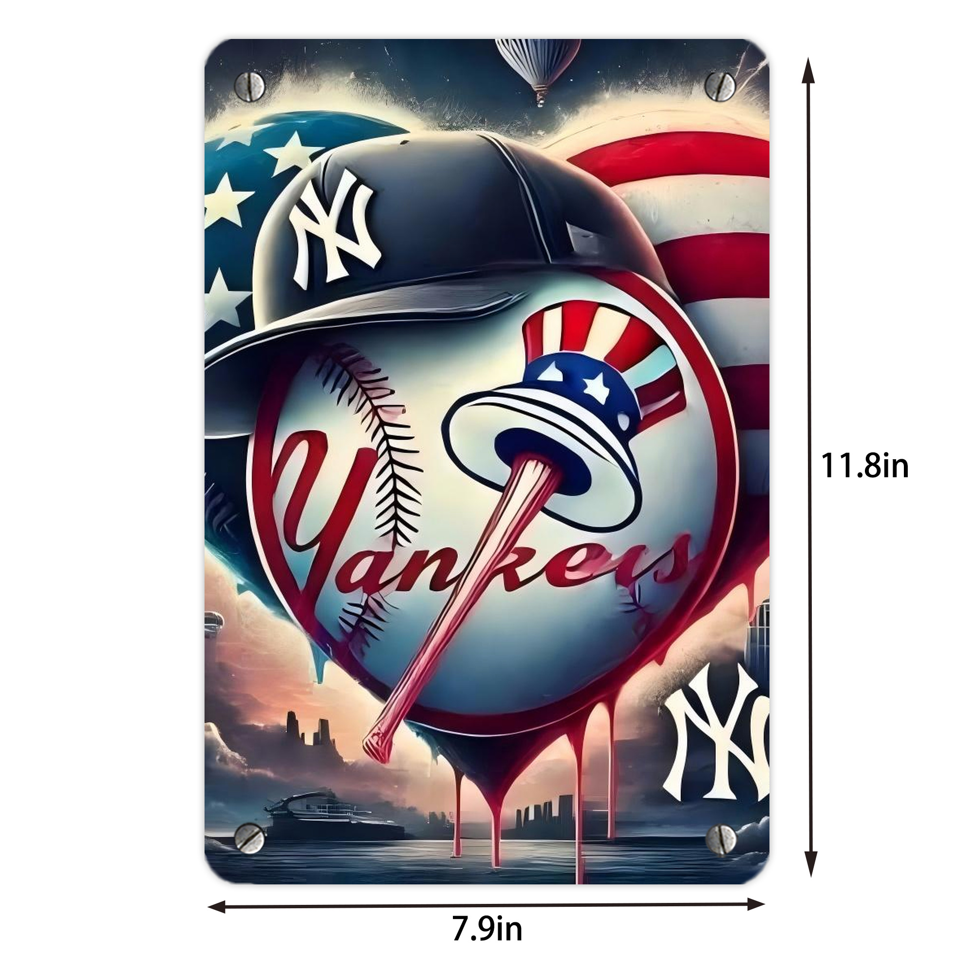 New York Yankees Heart Metal Tin Sign 8x12inch - High-Quality Full-Print Decorative Wall Art, Durable Rust-Resistant Metal Plaque For Living Room, Bedroom, Kitchen, Office, Bar Décor