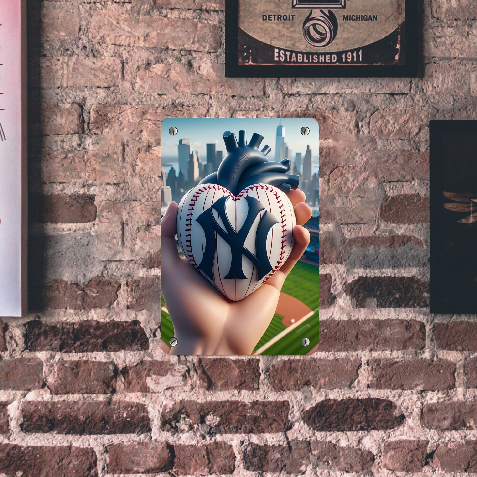 New York Yankees Heart Metal Tin Sign 8x12inch - High-Quality Full-Print Decorative Wall Art, Durable Rust-Resistant Metal Plaque For Living Room, Bedroom, Kitchen, Office, Bar Décor