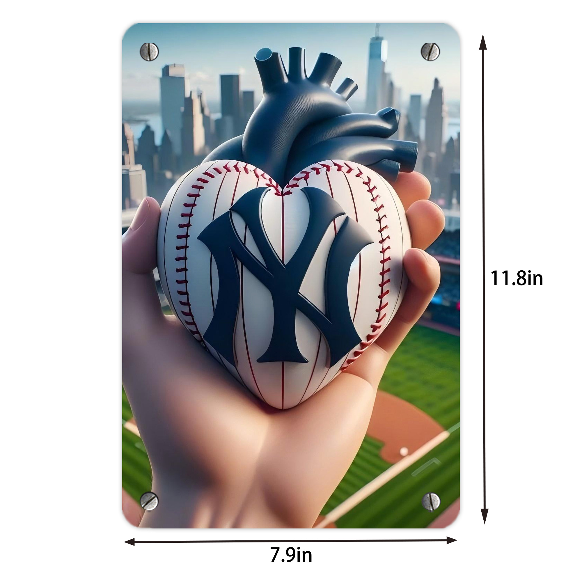 New York Yankees Heart Metal Tin Sign 8x12inch - High-Quality Full-Print Decorative Wall Art, Durable Rust-Resistant Metal Plaque For Living Room, Bedroom, Kitchen, Office, Bar Décor