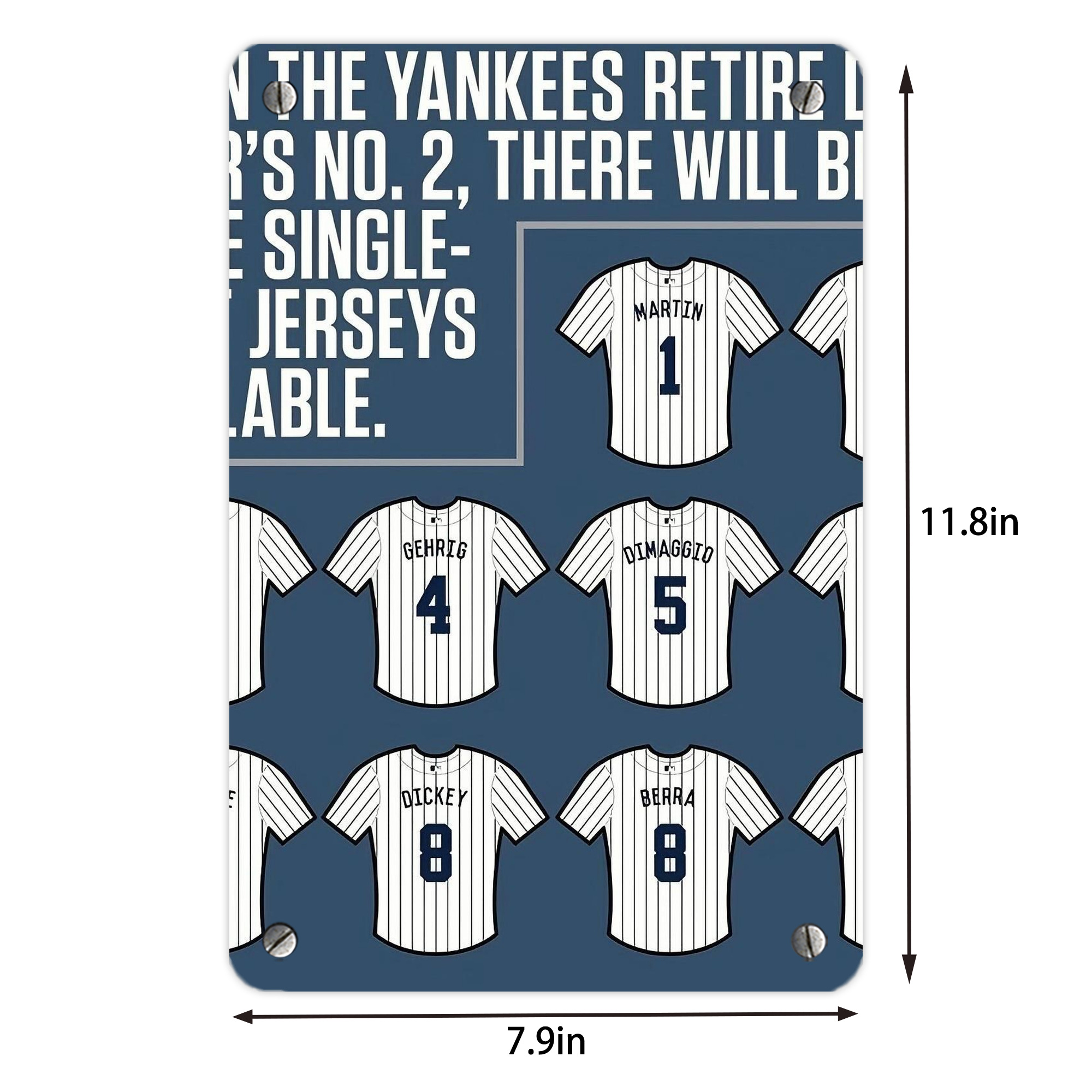 New York Yankees Retire Single Number Metal Tin Sign 8x12inch - High-Quality Full-Print Decorative Wall Art, Durable Rust-Resistant Metal Plaque For Living Room, Bedroom, Kitchen, Office, Bar Décor