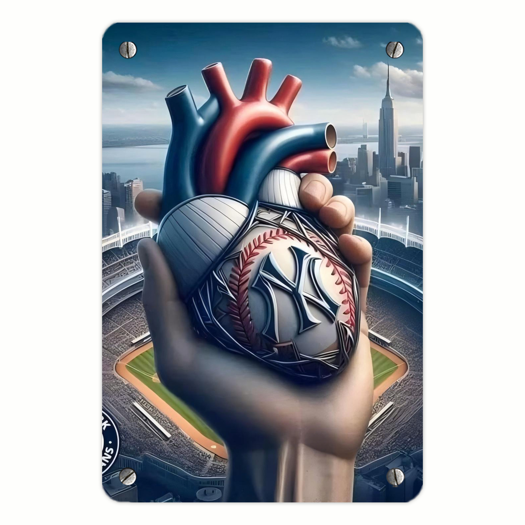 New York Yankees Heart Metal Tin Sign 8x12inch - High-Quality Full-Print Decorative Wall Art, Durable Rust-Resistant Metal Plaque For Living Room, Bedroom, Kitchen, Office, Bar Décor