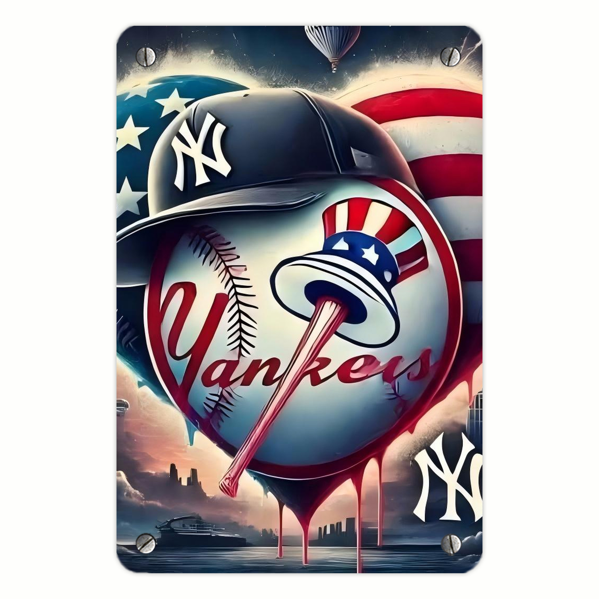 New York Yankees Heart Metal Tin Sign 8x12inch - High-Quality Full-Print Decorative Wall Art, Durable Rust-Resistant Metal Plaque For Living Room, Bedroom, Kitchen, Office, Bar Décor