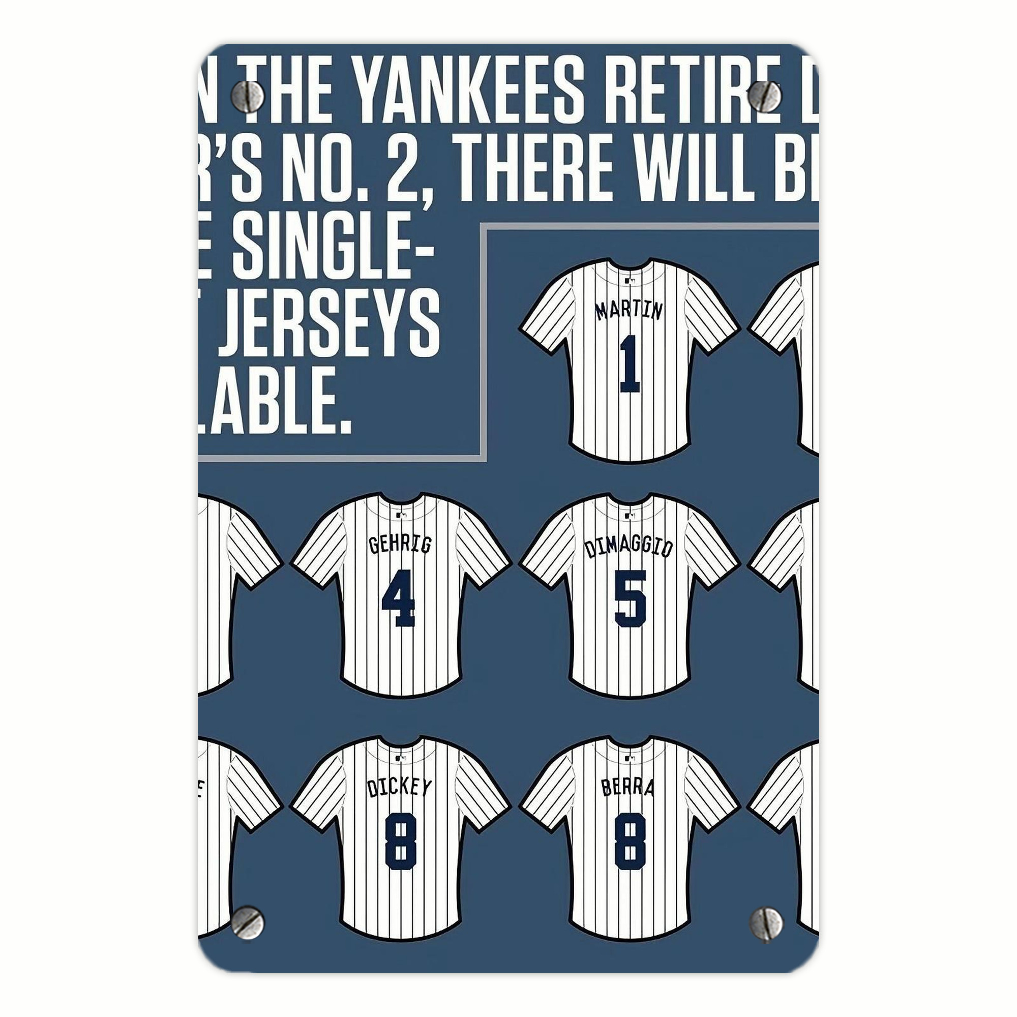New York Yankees Retire Single Number Metal Tin Sign 8x12inch - High-Quality Full-Print Decorative Wall Art, Durable Rust-Resistant Metal Plaque For Living Room, Bedroom, Kitchen, Office, Bar Décor