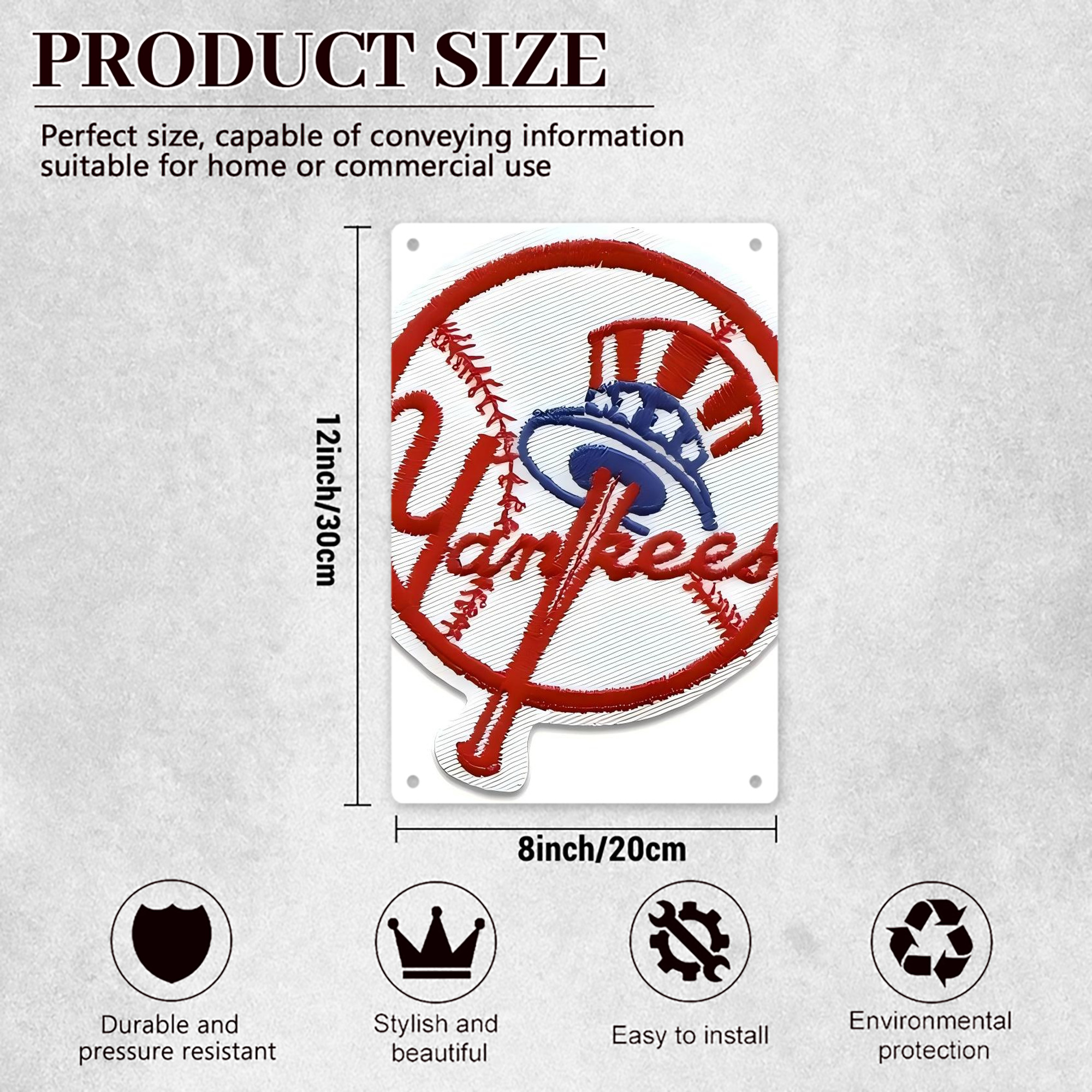 New York Yankees 123 8x12inch Vertical Aluminum Sign - Durable Fade-Resistant Indoor/Outdoor Safety & Information Plaque For Office, Hotel, Restaurant, Bar, Public Spaces