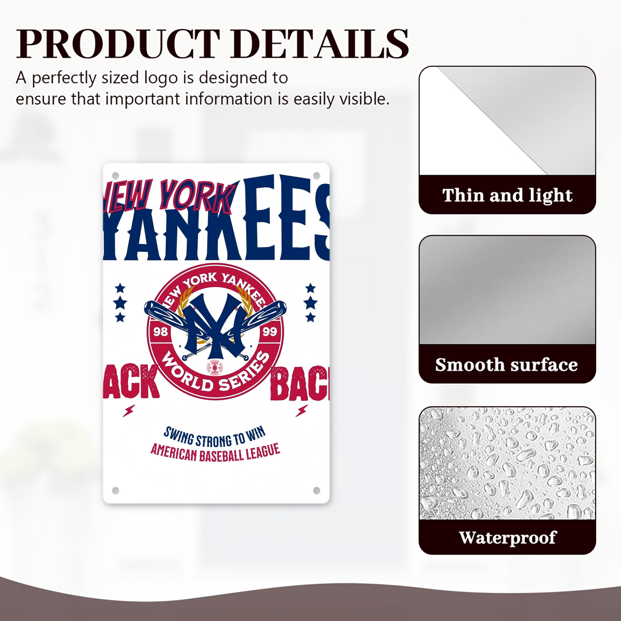 New York Yankees 179 8x12inch Vertical Aluminum Sign - Durable Fade-Resistant Indoor/Outdoor Safety & Information Plaque For Office, Hotel, Restaurant, Bar, Public Spaces