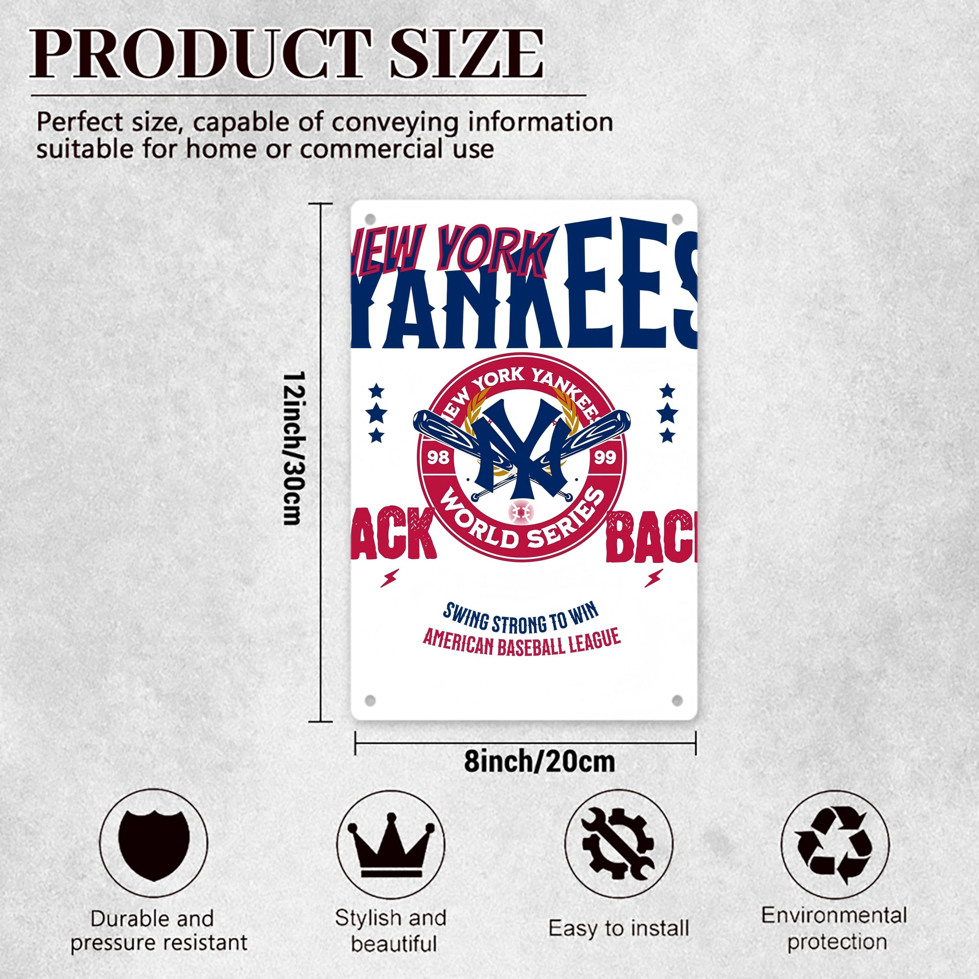 New York Yankees 179 8x12inch Vertical Aluminum Sign - Durable Fade-Resistant Indoor/Outdoor Safety & Information Plaque For Office, Hotel, Restaurant, Bar, Public Spaces