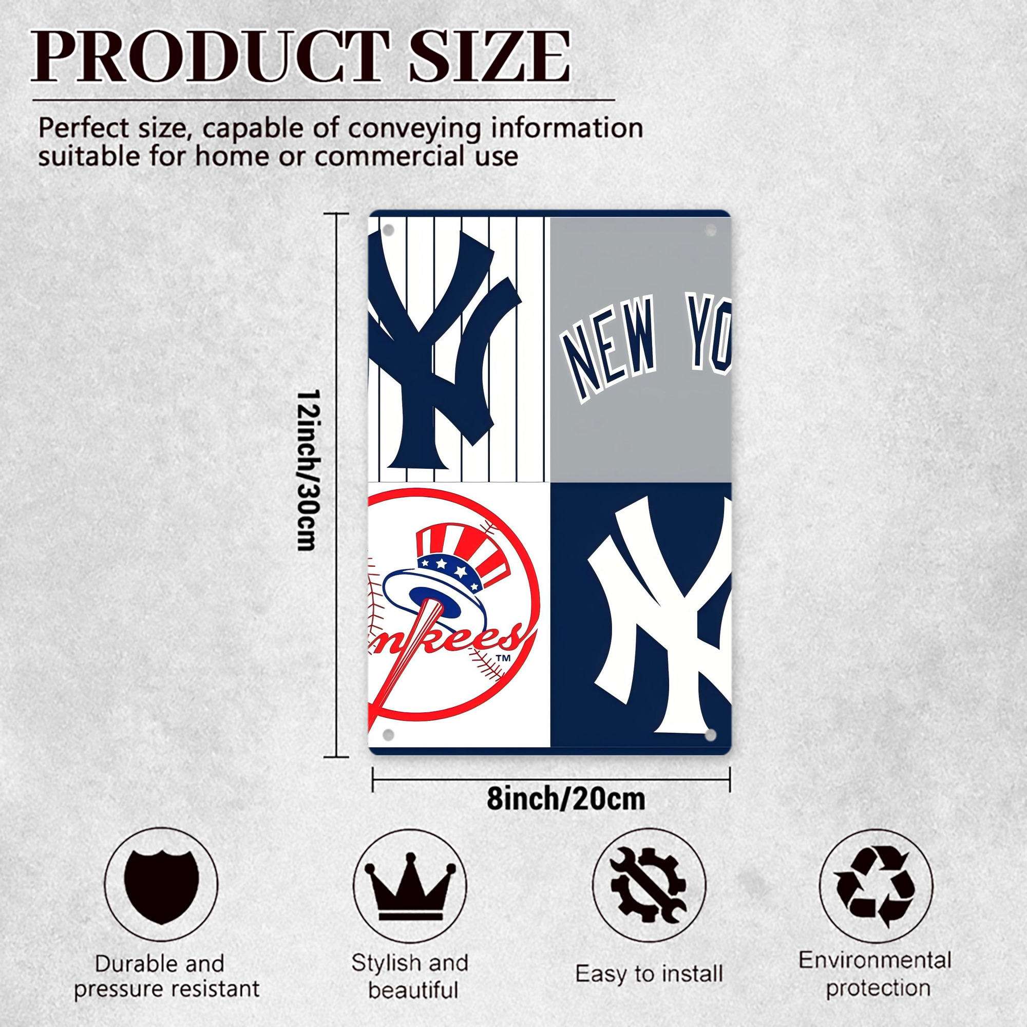 New York Yankees 238 8x12inch Vertical Aluminum Sign - Durable Fade-Resistant Indoor/Outdoor Safety & Information Plaque For Office, Hotel, Restaurant, Bar, Public Spaces