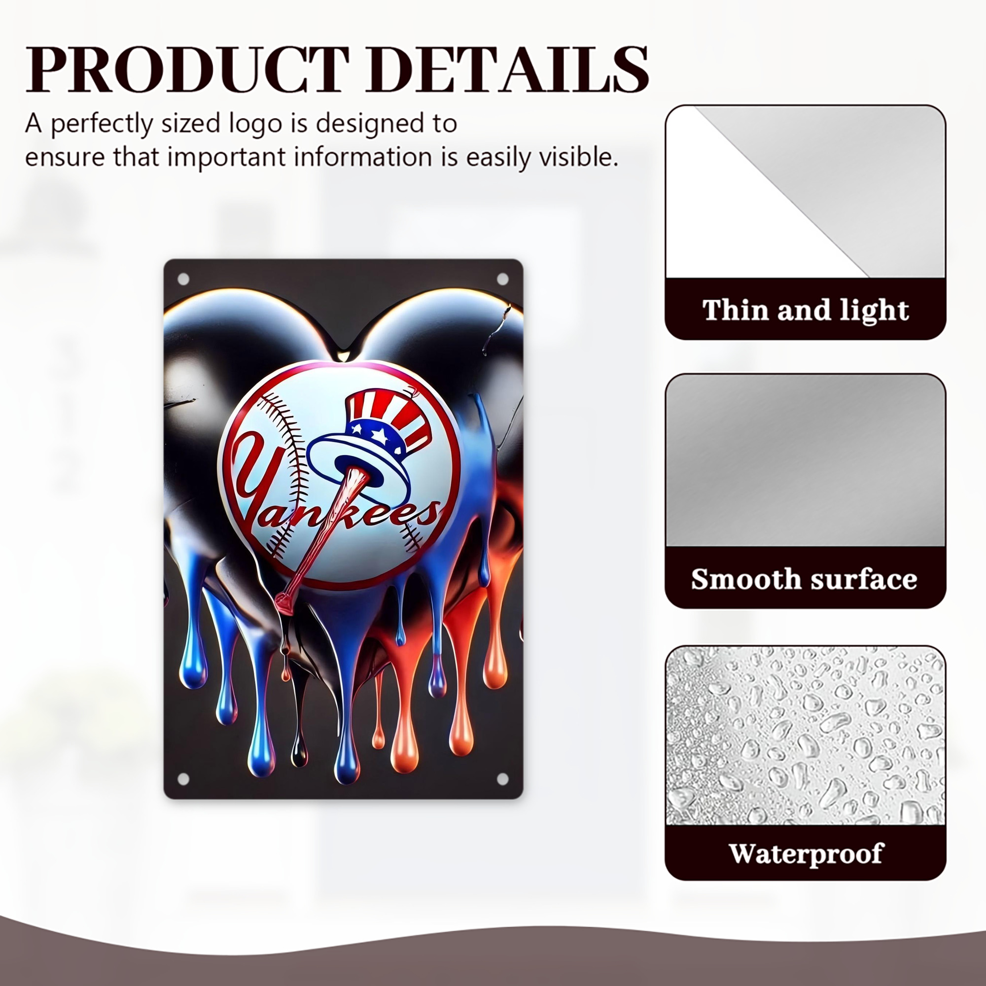 New York Yankees Heart 8x12inch Vertical Aluminum Sign - Durable Fade-Resistant Indoor/Outdoor Safety & Information Plaque For Office, Hotel, Restaurant, Bar, Public Spaces