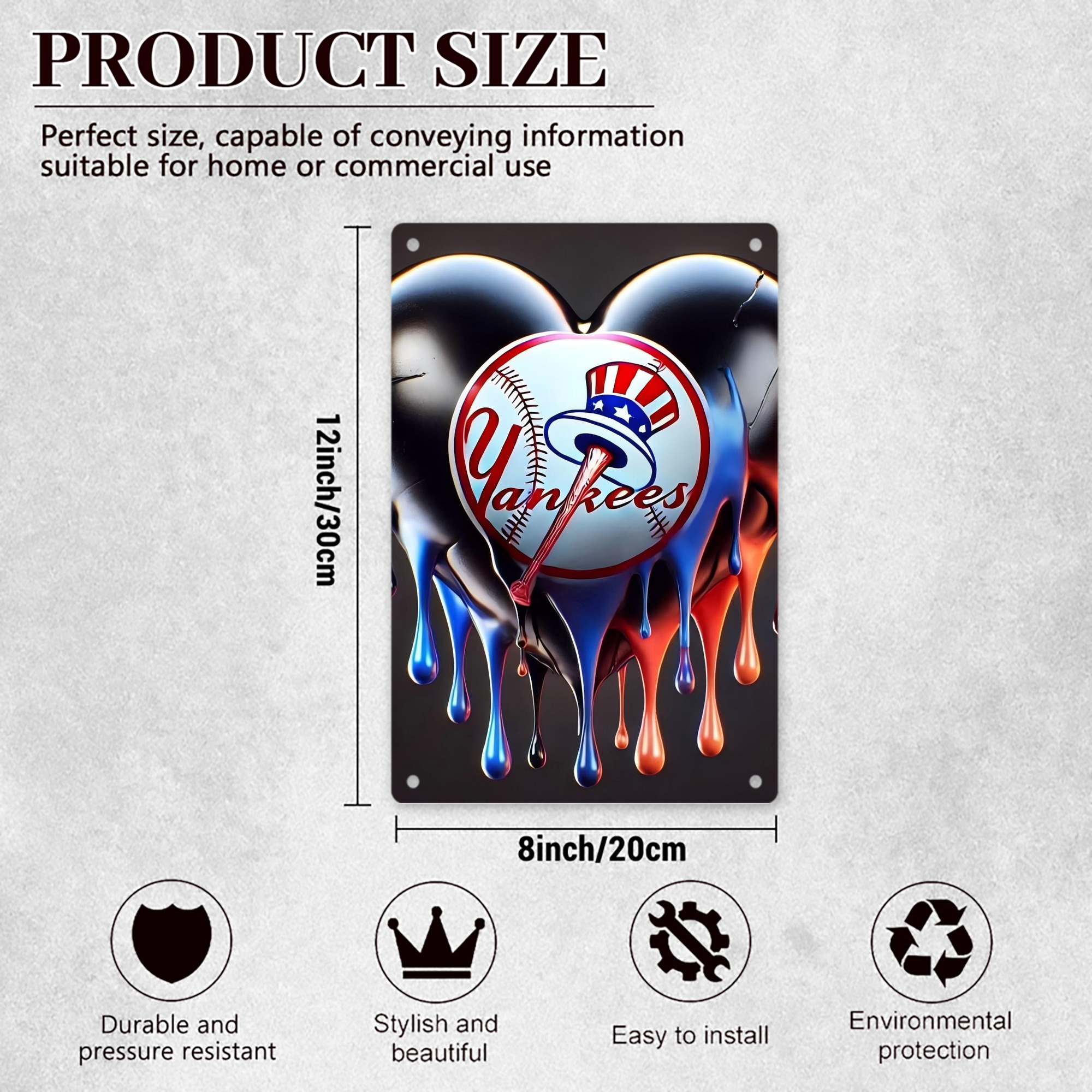 New York Yankees Heart 8x12inch Vertical Aluminum Sign - Durable Fade-Resistant Indoor/Outdoor Safety & Information Plaque For Office, Hotel, Restaurant, Bar, Public Spaces