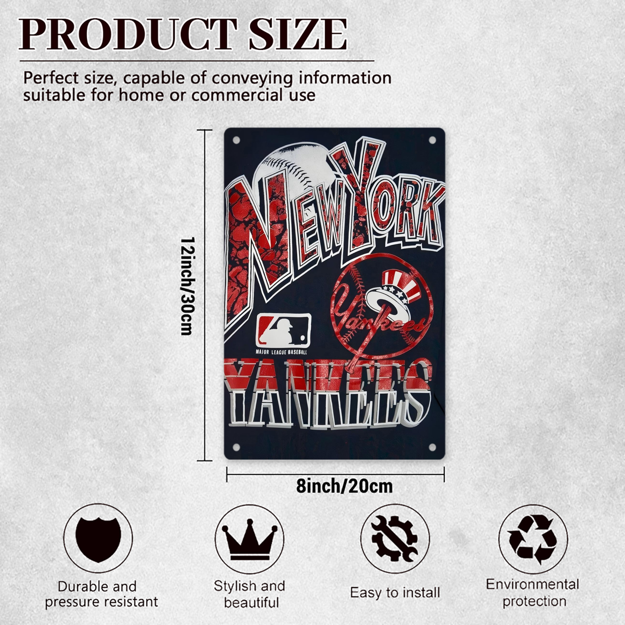 New York Yankees 125 8x12inch Vertical Aluminum Sign - Durable Fade-Resistant Indoor/Outdoor Safety & Information Plaque For Office, Hotel, Restaurant, Bar, Public Spaces