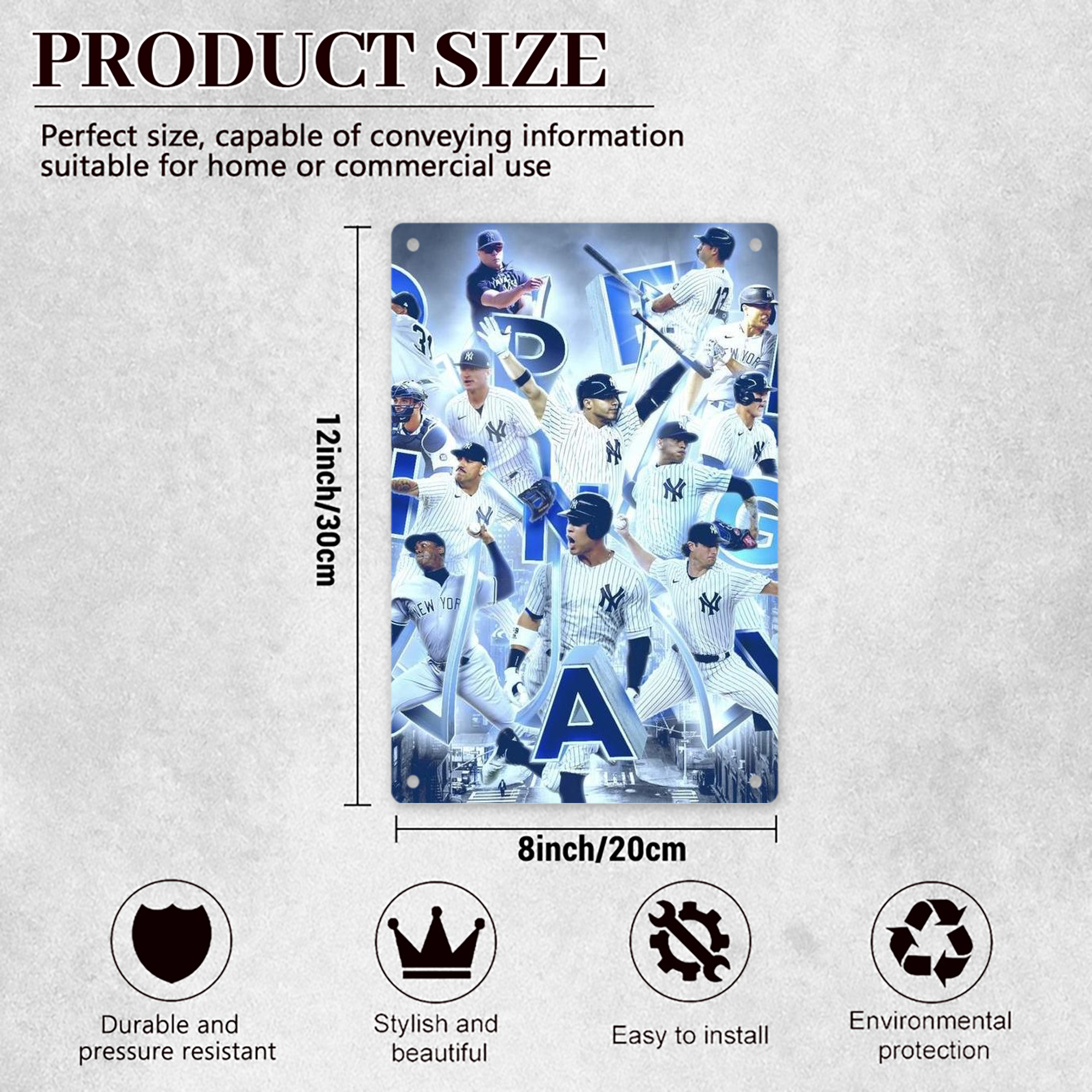 New York Yankees 236 8x12inch Vertical Aluminum Sign - Durable Fade-Resistant Indoor/Outdoor Safety & Information Plaque For Office, Hotel, Restaurant, Bar, Public Spaces