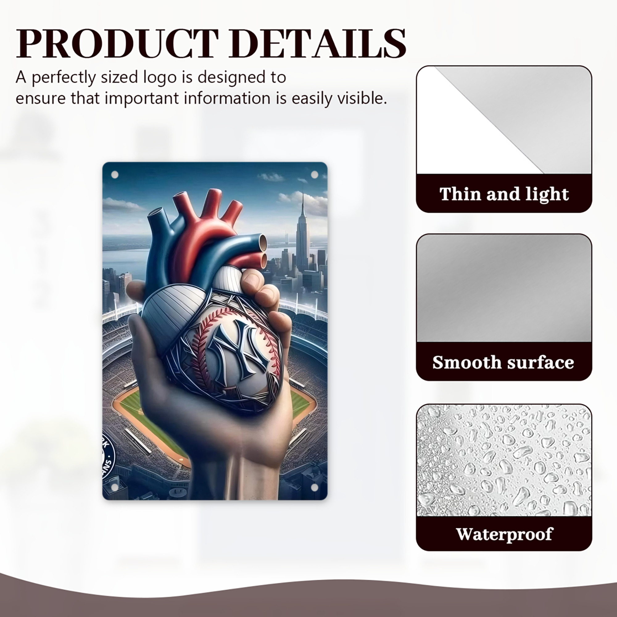 New York Yankees Heart 8x12inch Vertical Aluminum Sign - Durable Fade-Resistant Indoor/Outdoor Safety & Information Plaque For Office, Hotel, Restaurant, Bar, Public Spaces