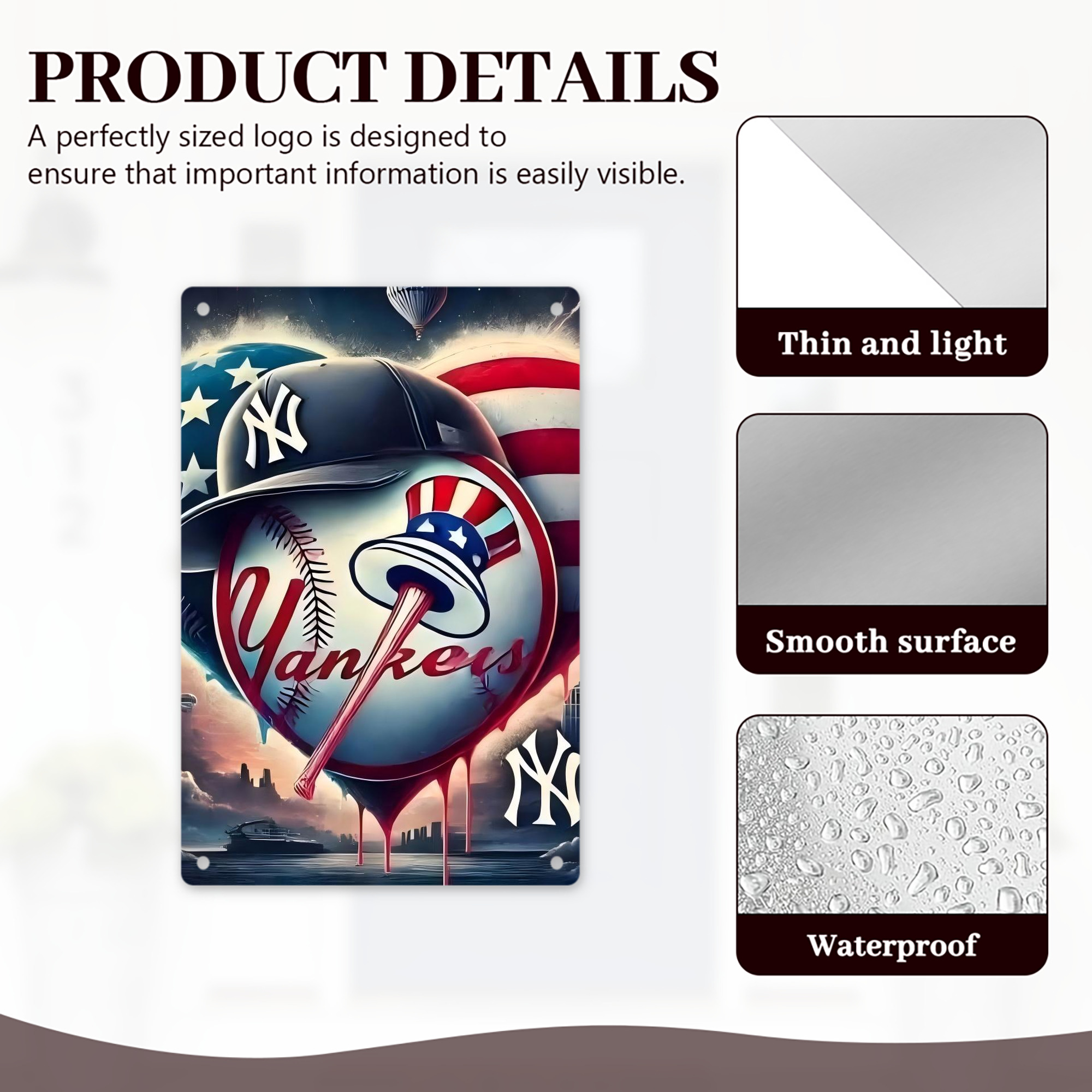 New York Yankees Heart 8x12inch Vertical Aluminum Sign - Durable Fade-Resistant Indoor/Outdoor Safety & Information Plaque For Office, Hotel, Restaurant, Bar, Public Spaces