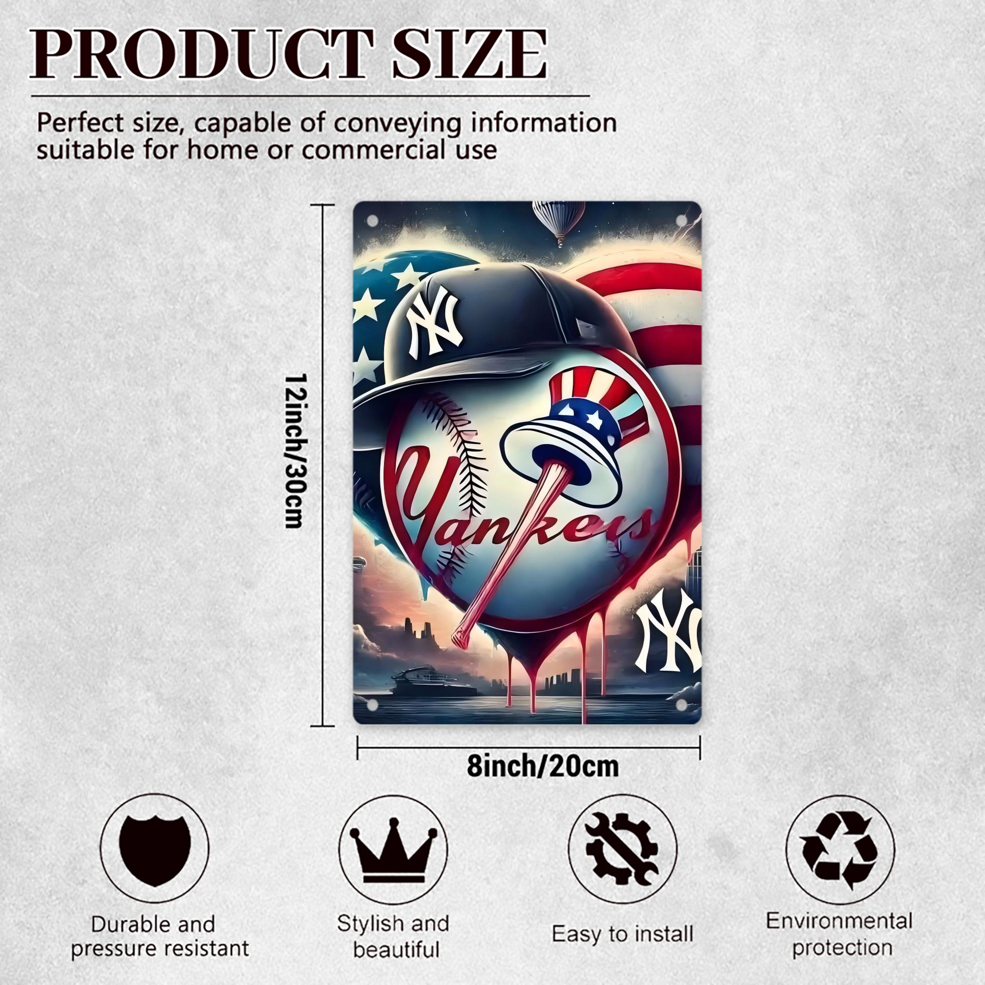 New York Yankees Heart 8x12inch Vertical Aluminum Sign - Durable Fade-Resistant Indoor/Outdoor Safety & Information Plaque For Office, Hotel, Restaurant, Bar, Public Spaces