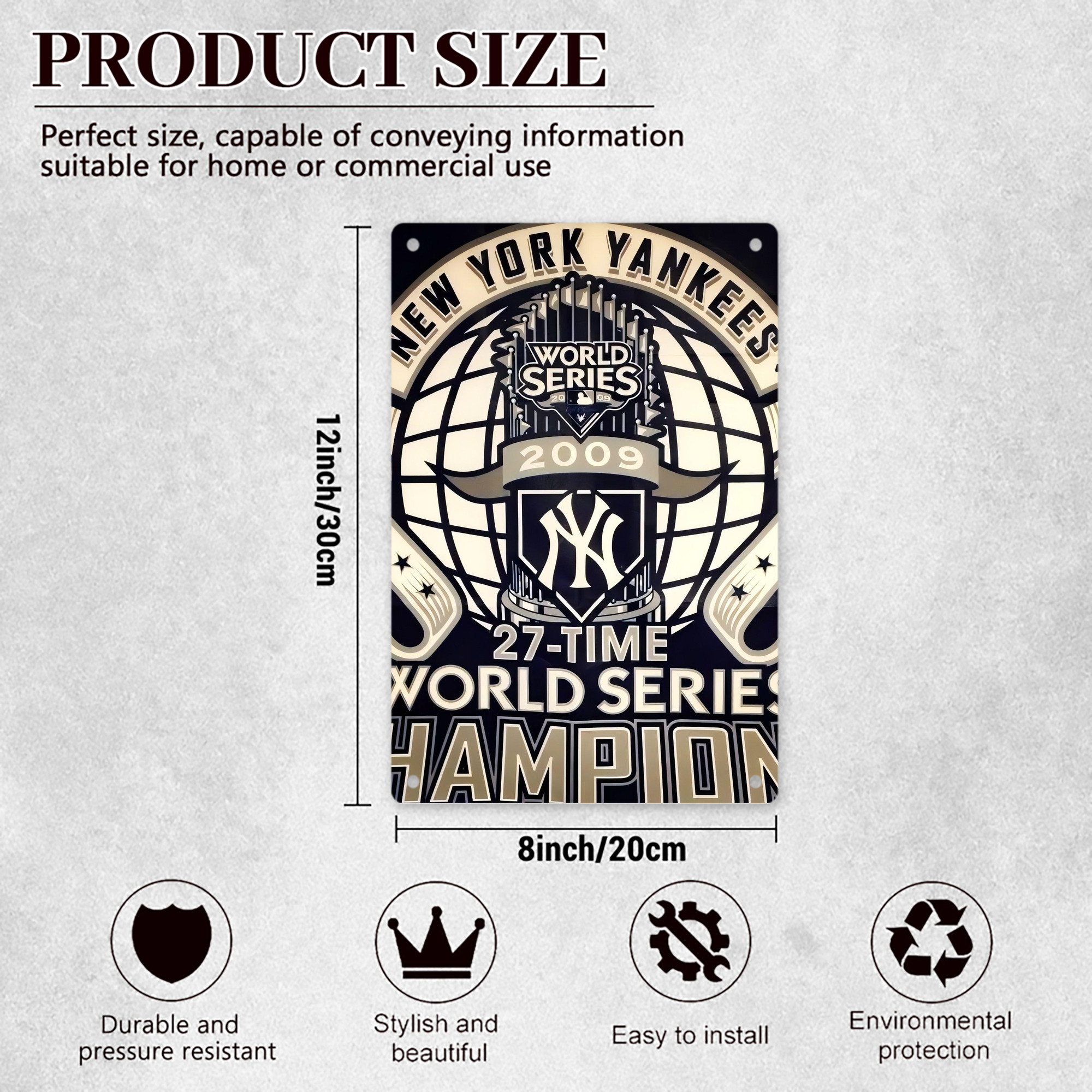 New York Yankees 256 8x12inch Vertical Aluminum Sign - Durable Fade-Resistant Indoor/Outdoor Safety & Information Plaque For Office, Hotel, Restaurant, Bar, Public Spaces