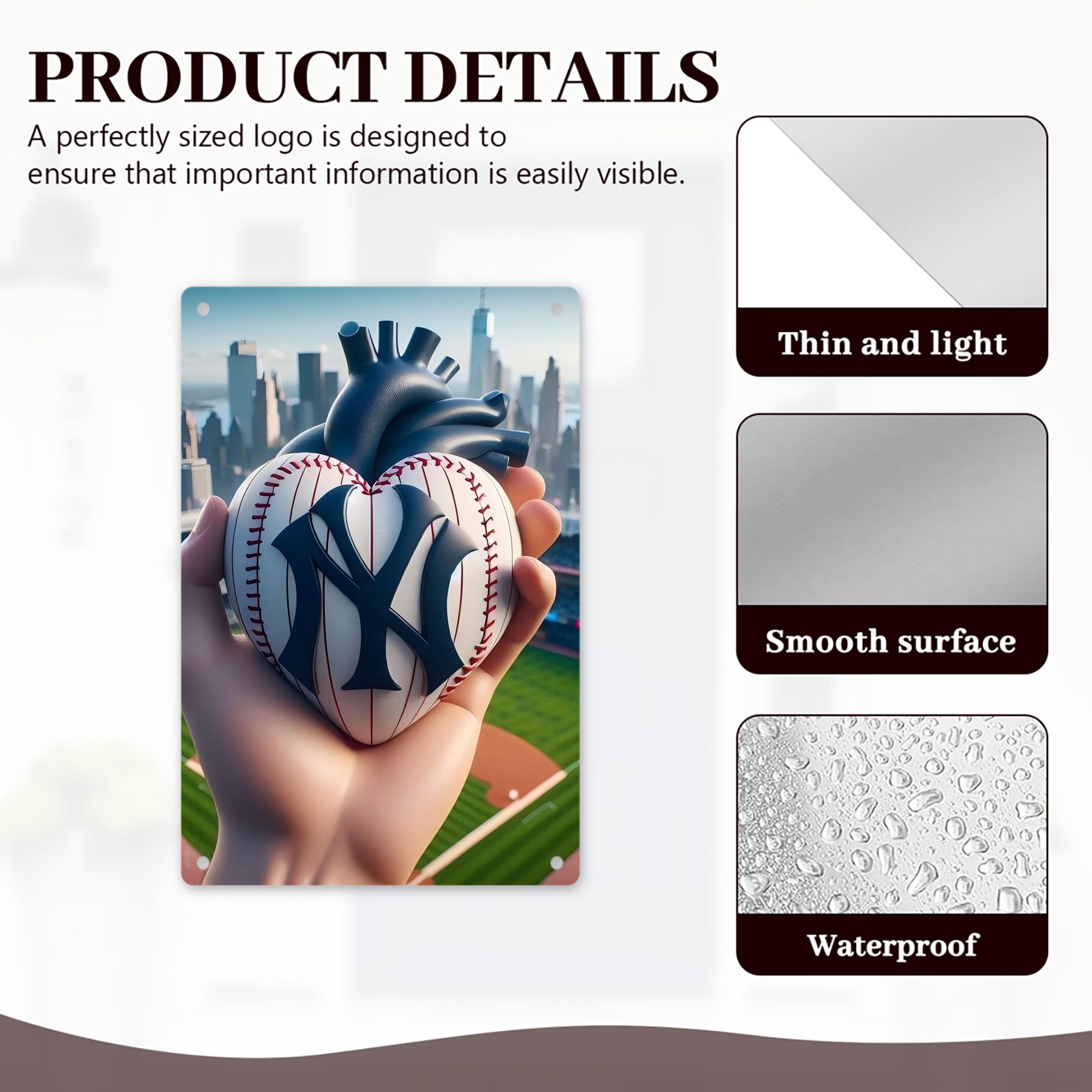 New York Yankees Heart 8x12inch Vertical Aluminum Sign - Durable Fade-Resistant Indoor/Outdoor Safety & Information Plaque For Office, Hotel, Restaurant, Bar, Public Spaces