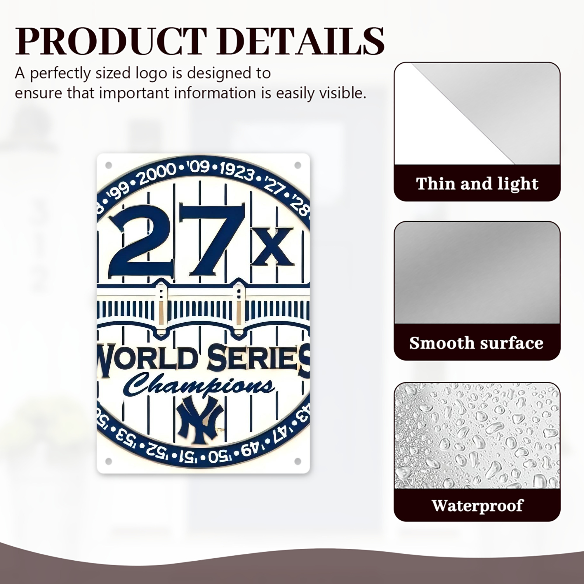 New York Yankees 263 8x12inch Vertical Aluminum Sign - Durable Fade-Resistant Indoor/Outdoor Safety & Information Plaque For Office, Hotel, Restaurant, Bar, Public Spaces