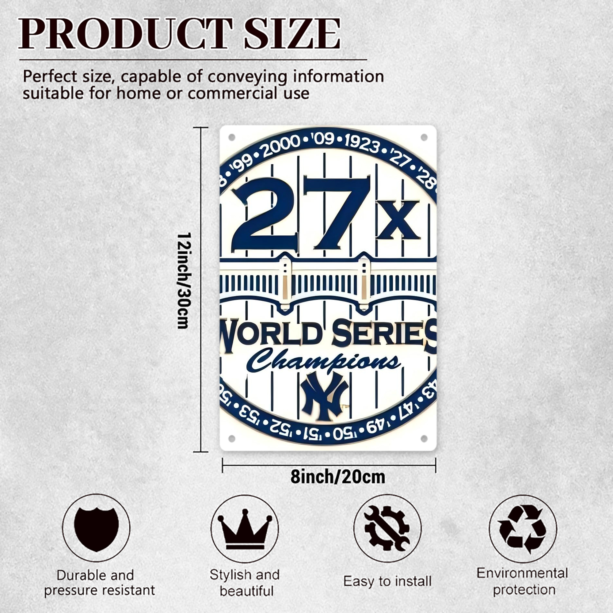 New York Yankees 263 8x12inch Vertical Aluminum Sign - Durable Fade-Resistant Indoor/Outdoor Safety & Information Plaque For Office, Hotel, Restaurant, Bar, Public Spaces
