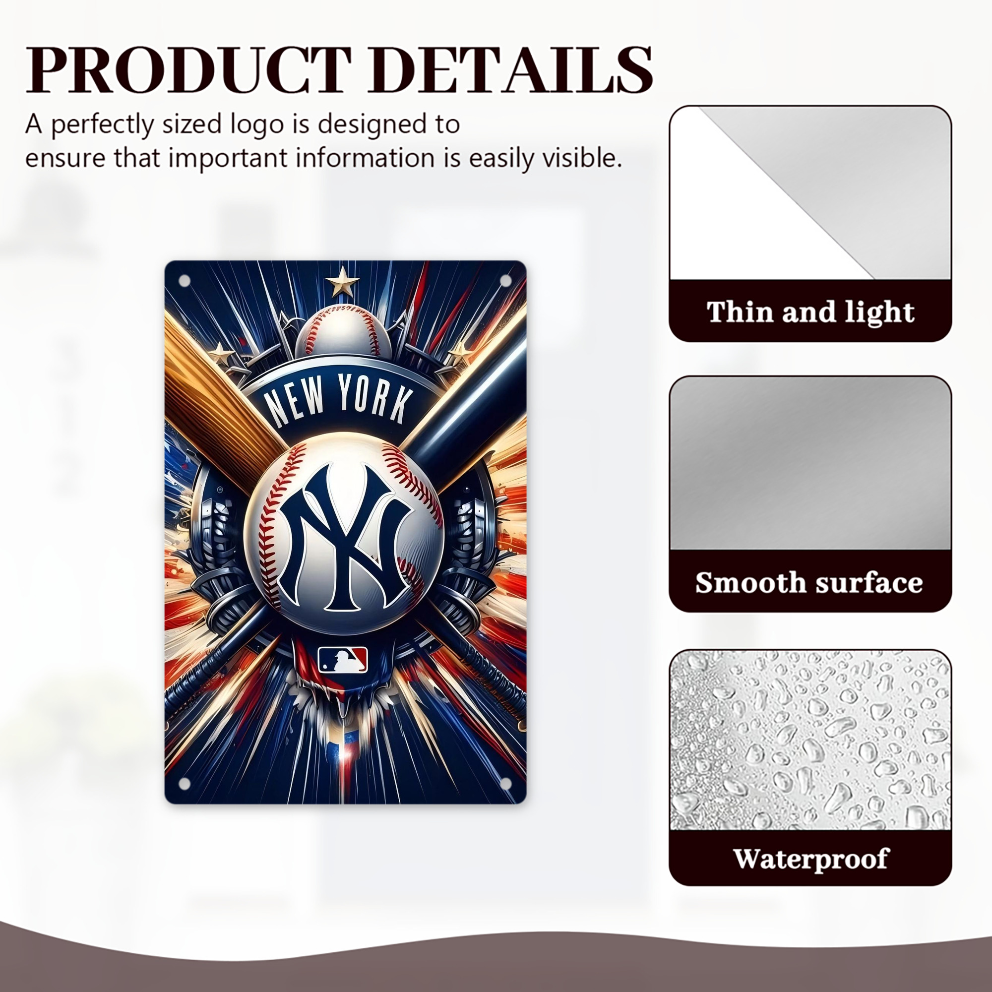 New York Yankees 268 8x12inch Vertical Aluminum Sign - Durable Fade-Resistant Indoor/Outdoor Safety & Information Plaque For Office, Hotel, Restaurant, Bar, Public Spaces