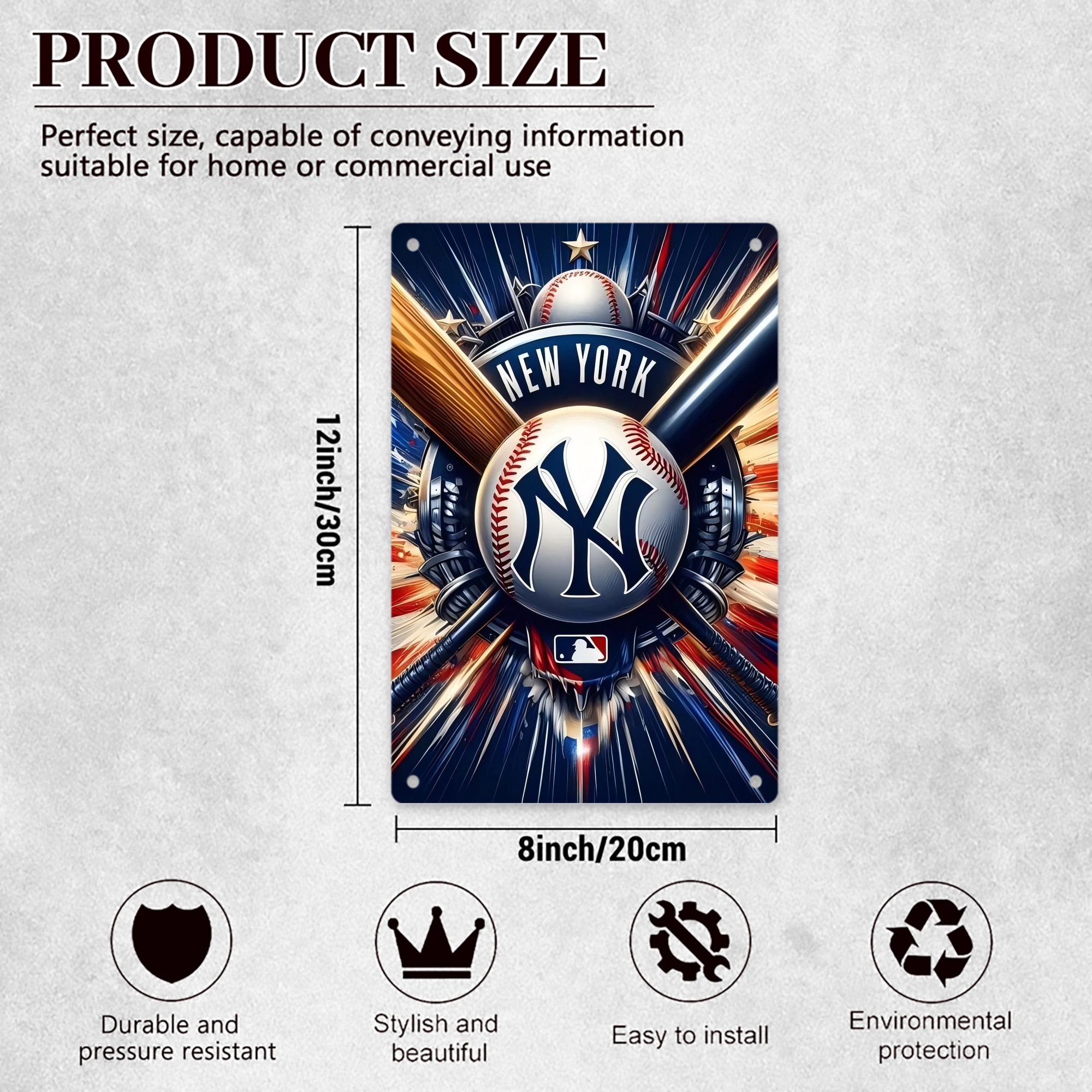 New York Yankees 268 8x12inch Vertical Aluminum Sign - Durable Fade-Resistant Indoor/Outdoor Safety & Information Plaque For Office, Hotel, Restaurant, Bar, Public Spaces