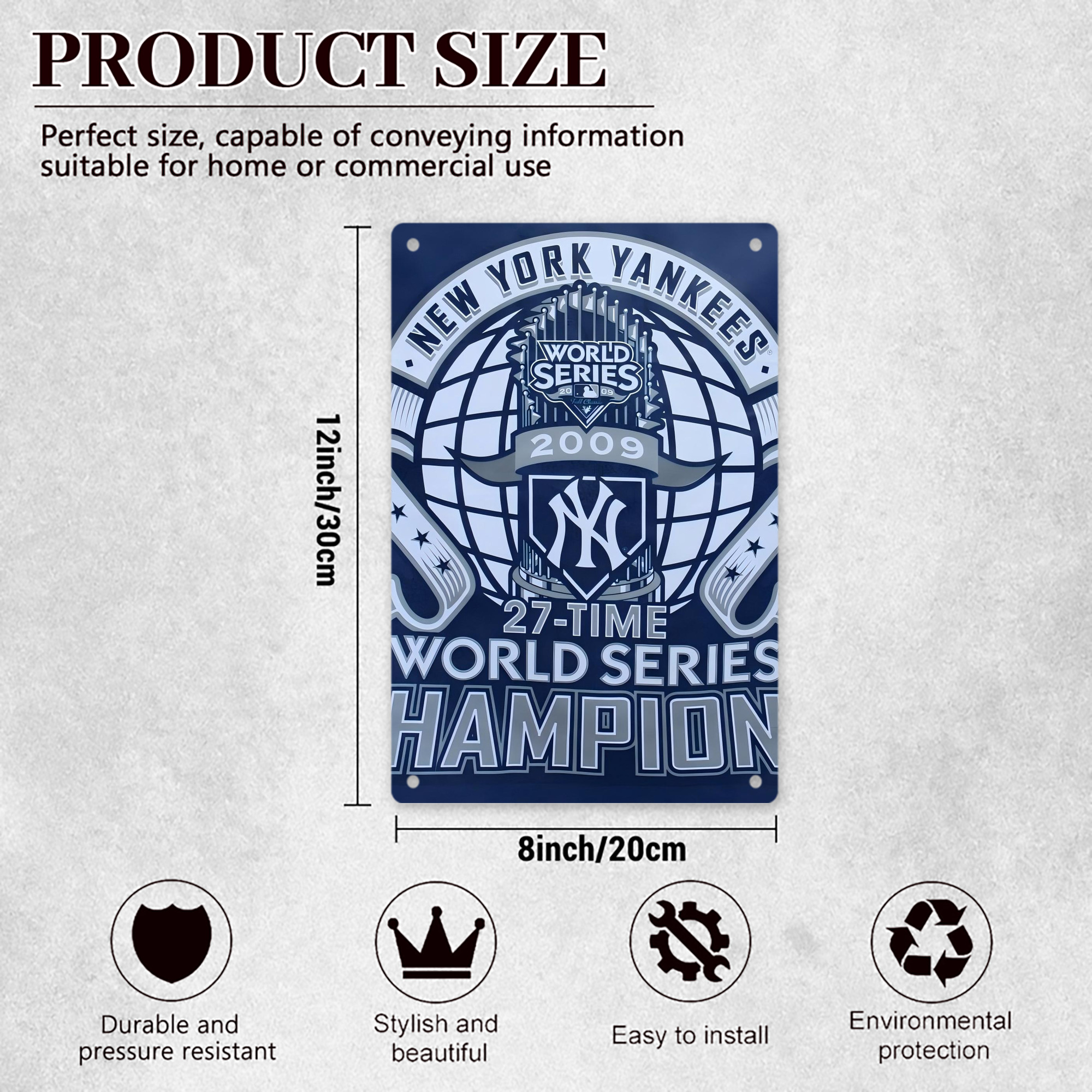 New York Yankees 270 8x12inch Vertical Aluminum Sign - Durable Fade-Resistant Indoor/Outdoor Safety & Information Plaque For Office, Hotel, Restaurant, Bar, Public Spaces