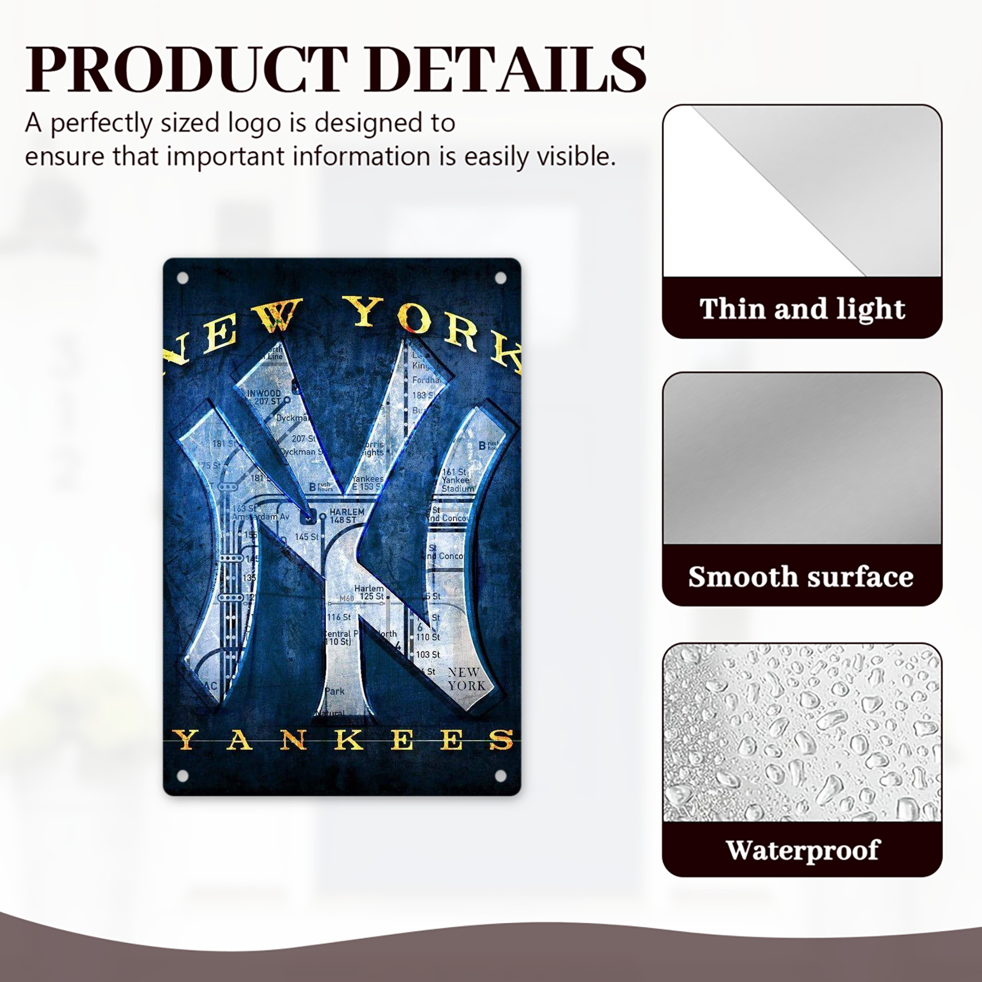 New York Yankees 307 8x12inch Vertical Aluminum Sign - Durable Fade-Resistant Indoor/Outdoor Safety & Information Plaque For Office, Hotel, Restaurant, Bar, Public Spaces