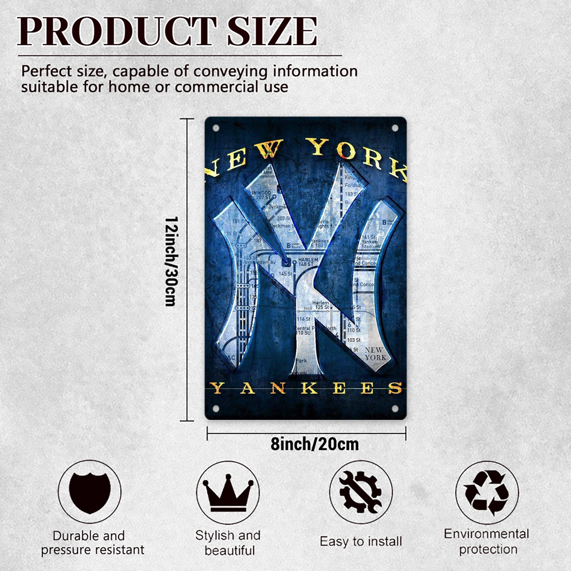 New York Yankees 307 8x12inch Vertical Aluminum Sign - Durable Fade-Resistant Indoor/Outdoor Safety & Information Plaque For Office, Hotel, Restaurant, Bar, Public Spaces