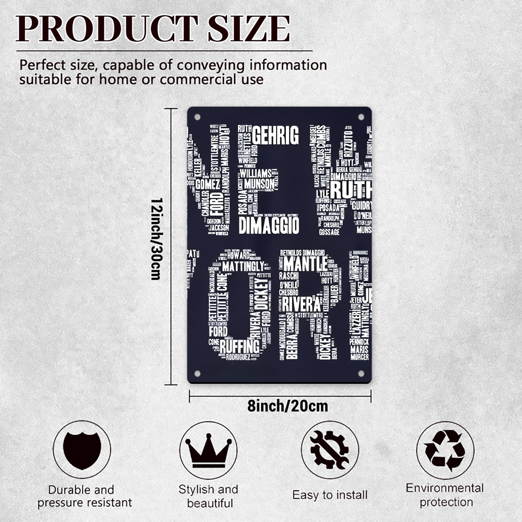 New York Yankees 303 8x12inch Vertical Aluminum Sign - Durable Fade-Resistant Indoor/Outdoor Safety & Information Plaque For Office, Hotel, Restaurant, Bar, Public Spaces