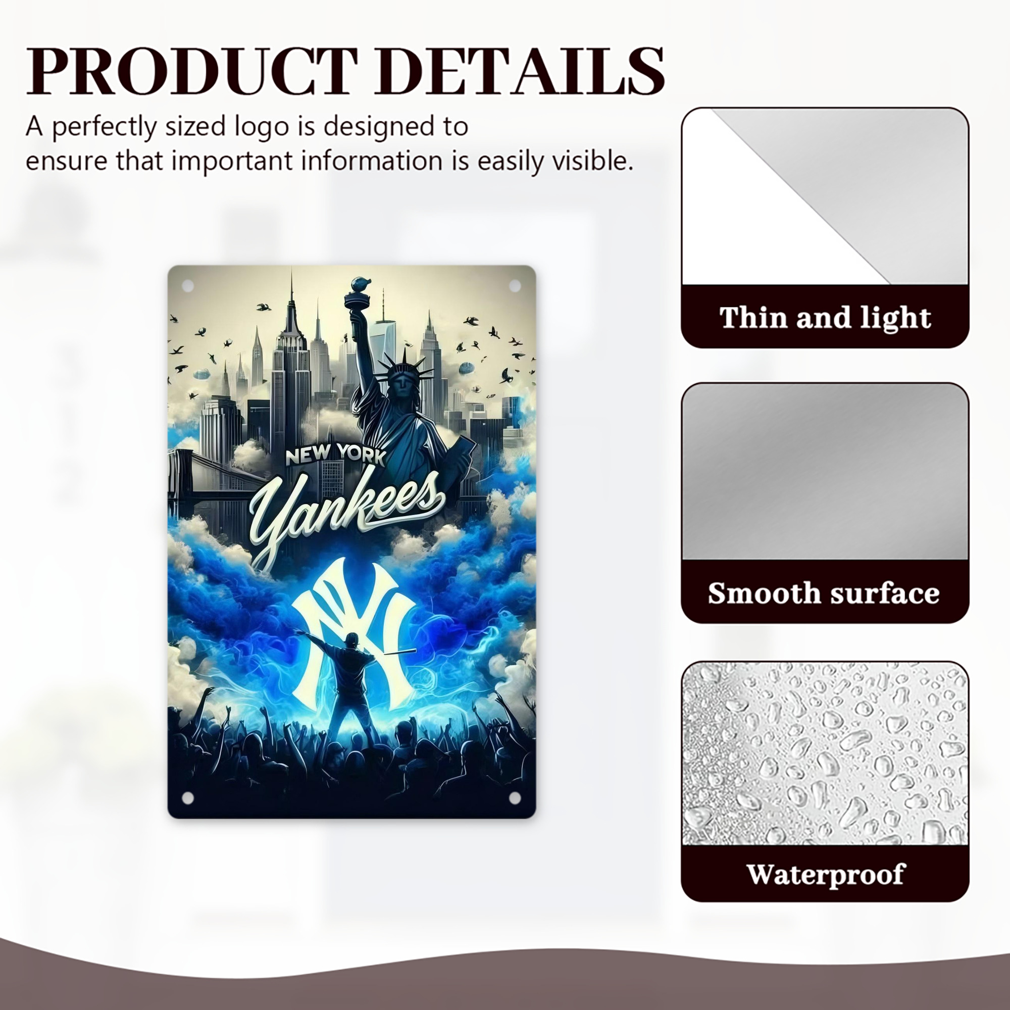 New York Yankees 308 8x12inch Vertical Aluminum Sign - Durable Fade-Resistant Indoor/Outdoor Safety & Information Plaque For Office, Hotel, Restaurant, Bar, Public Spaces