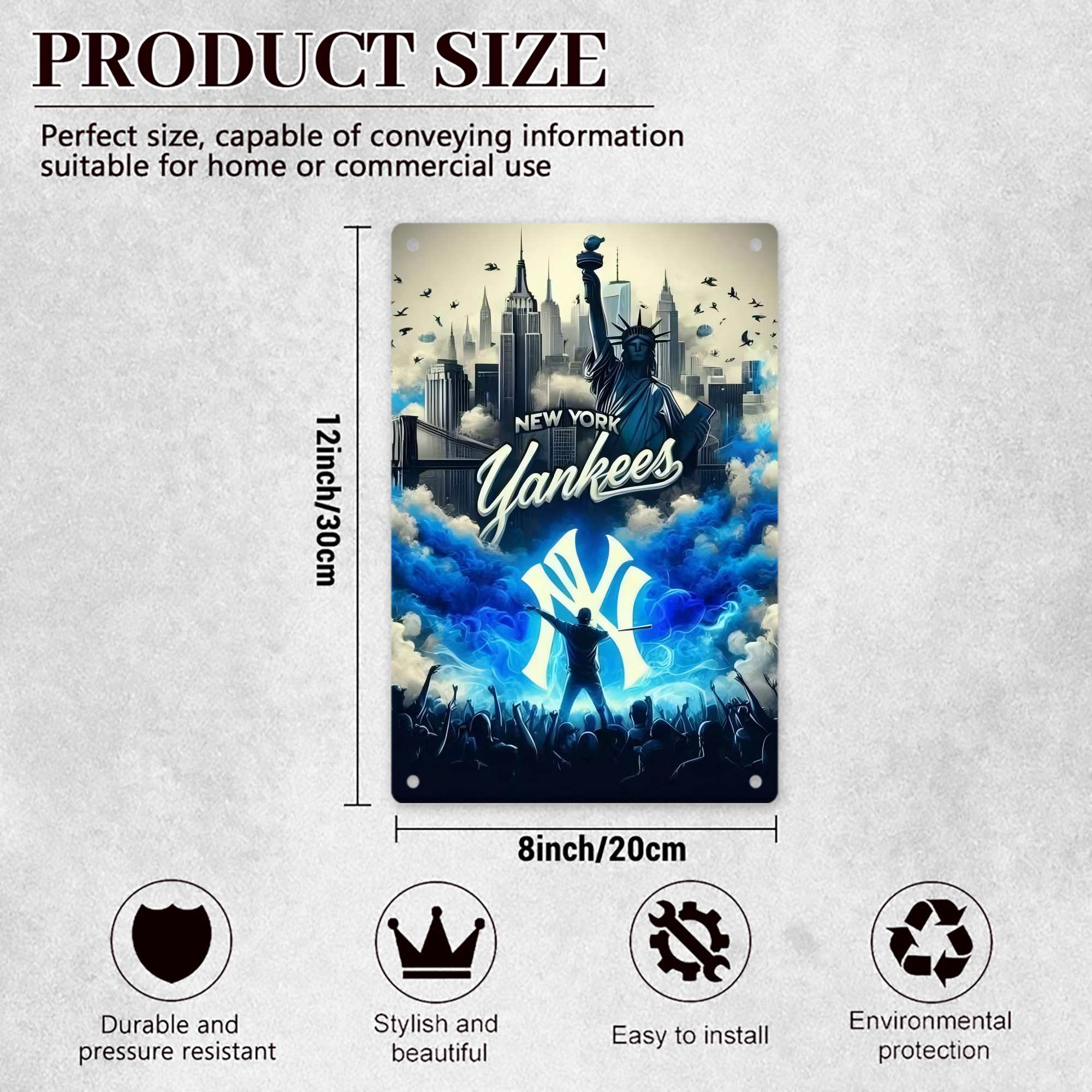 New York Yankees 308 8x12inch Vertical Aluminum Sign - Durable Fade-Resistant Indoor/Outdoor Safety & Information Plaque For Office, Hotel, Restaurant, Bar, Public Spaces