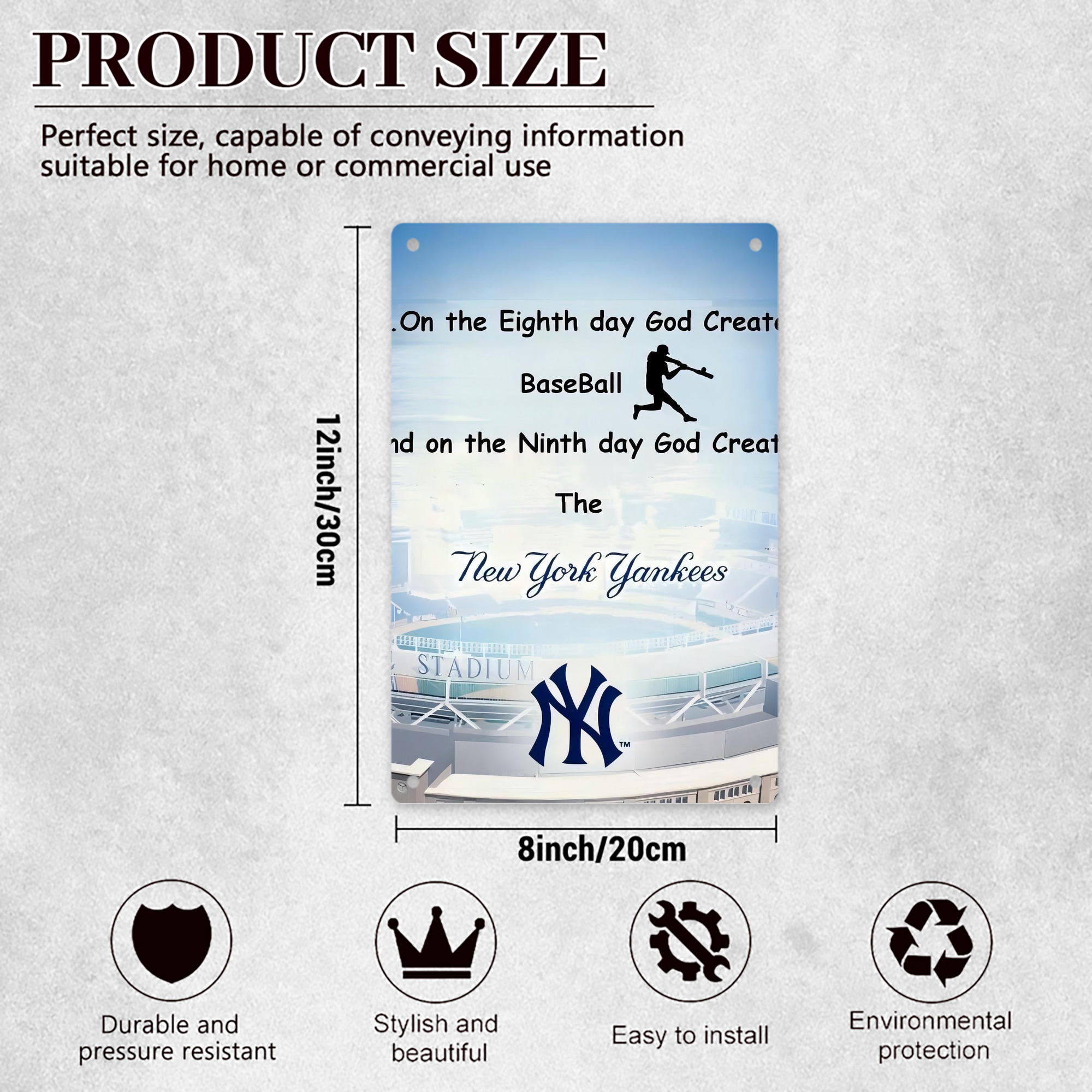 New York Yankees 314 8x12inch Vertical Aluminum Sign - Durable Fade-Resistant Indoor/Outdoor Safety & Information Plaque For Office, Hotel, Restaurant, Bar, Public Spaces
