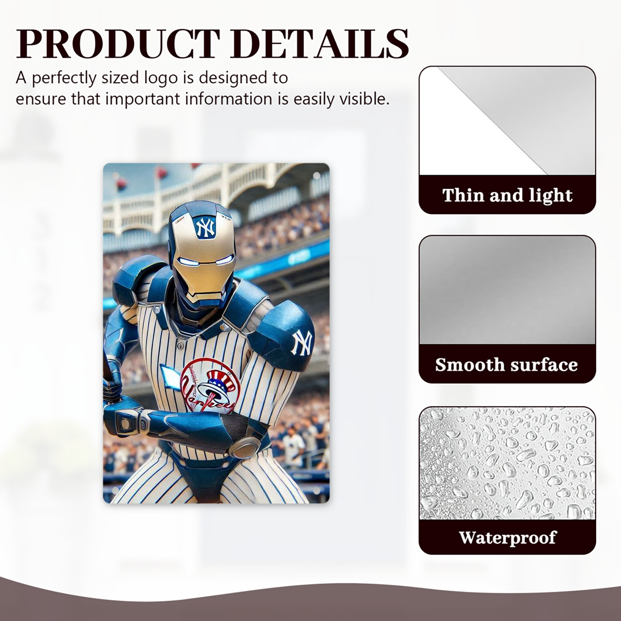 New York Yankees Iron Man 8x12inch Vertical Aluminum Sign - Durable Fade-Resistant Indoor/Outdoor Safety & Information Plaque For Office, Hotel, Restaurant, Bar, Public Spaces