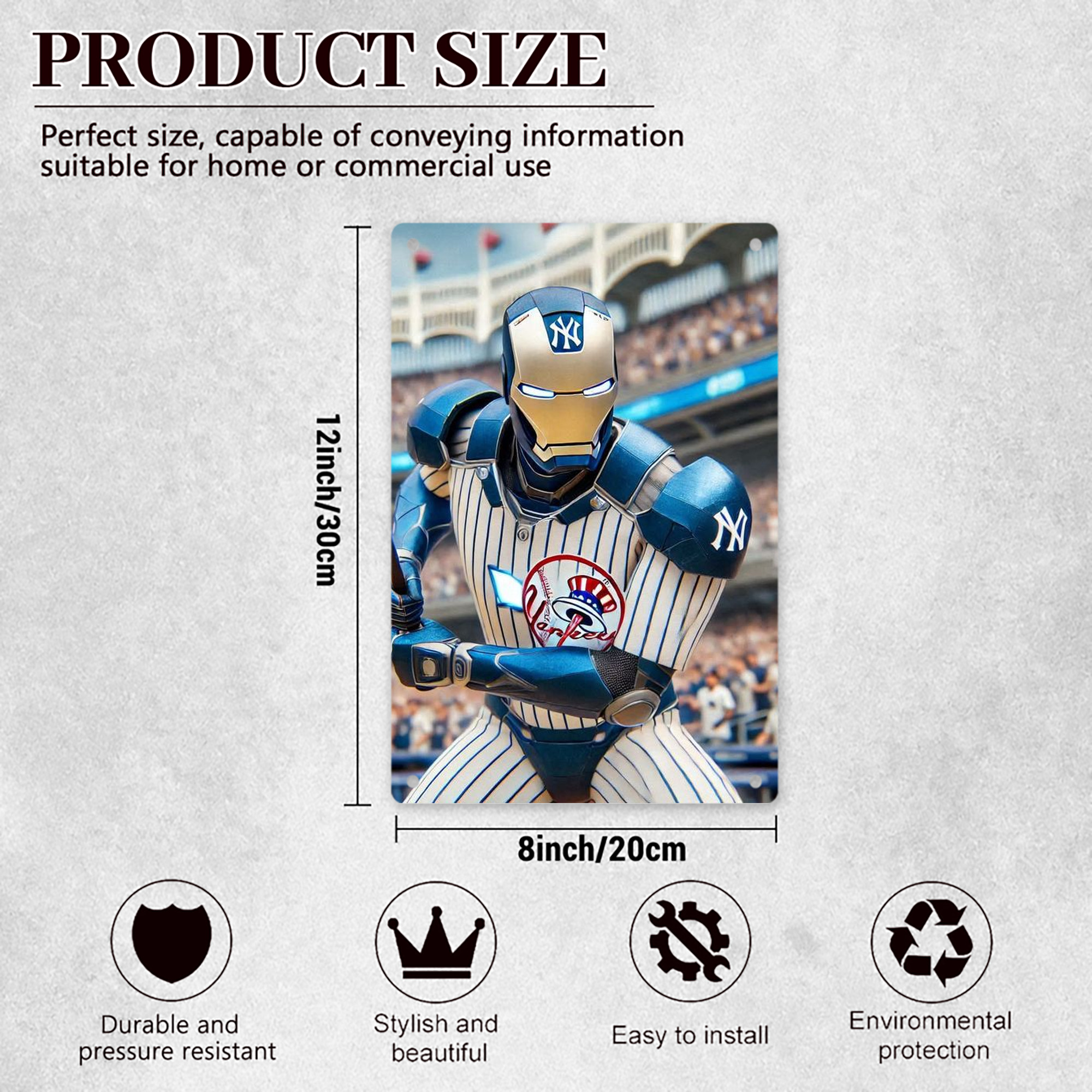 New York Yankees Iron Man 8x12inch Vertical Aluminum Sign - Durable Fade-Resistant Indoor/Outdoor Safety & Information Plaque For Office, Hotel, Restaurant, Bar, Public Spaces
